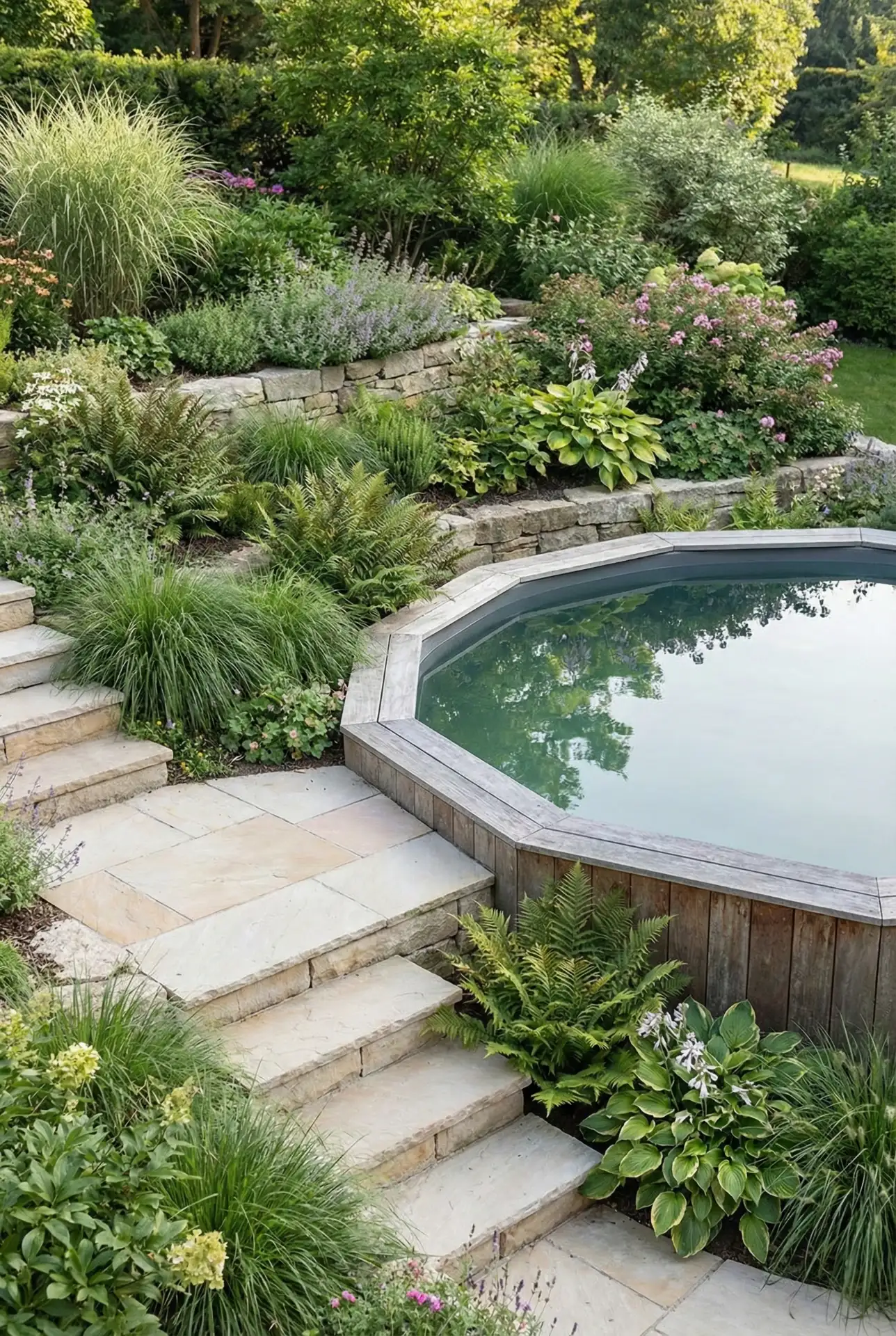 Partially Sunken Pool with Step Garden 1