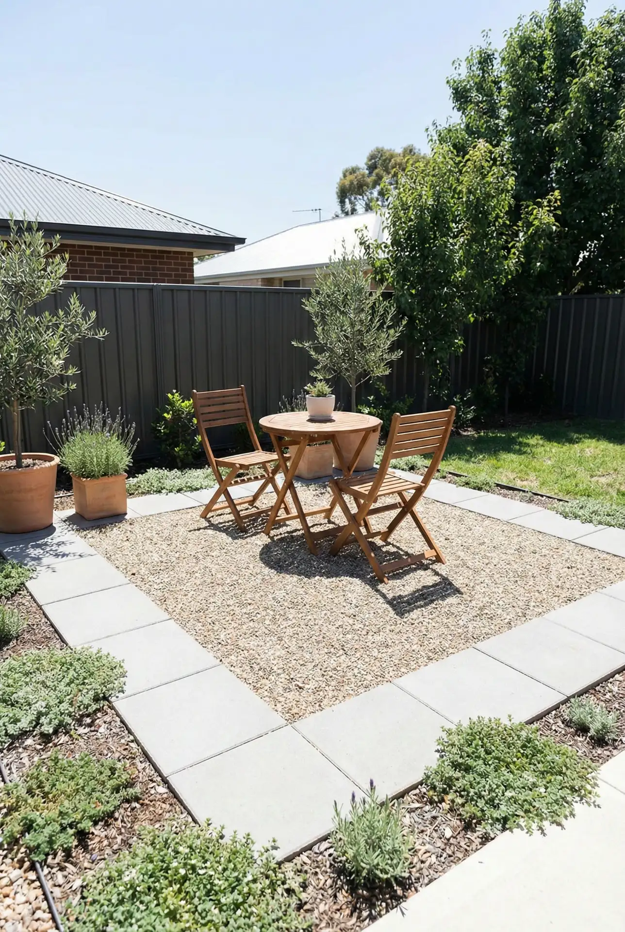 Paver Border That Frames A Tiny Dining Pad 1