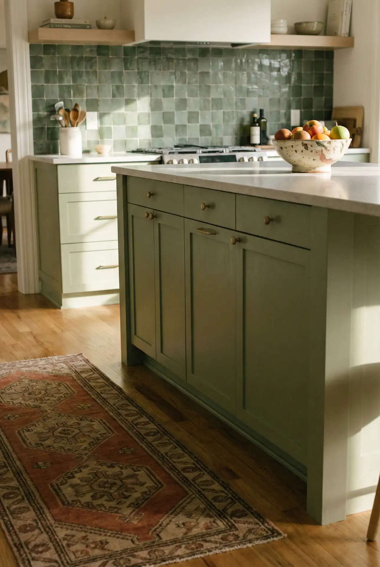 Pista Green Cabinets With Color Palette Tile Floor 2