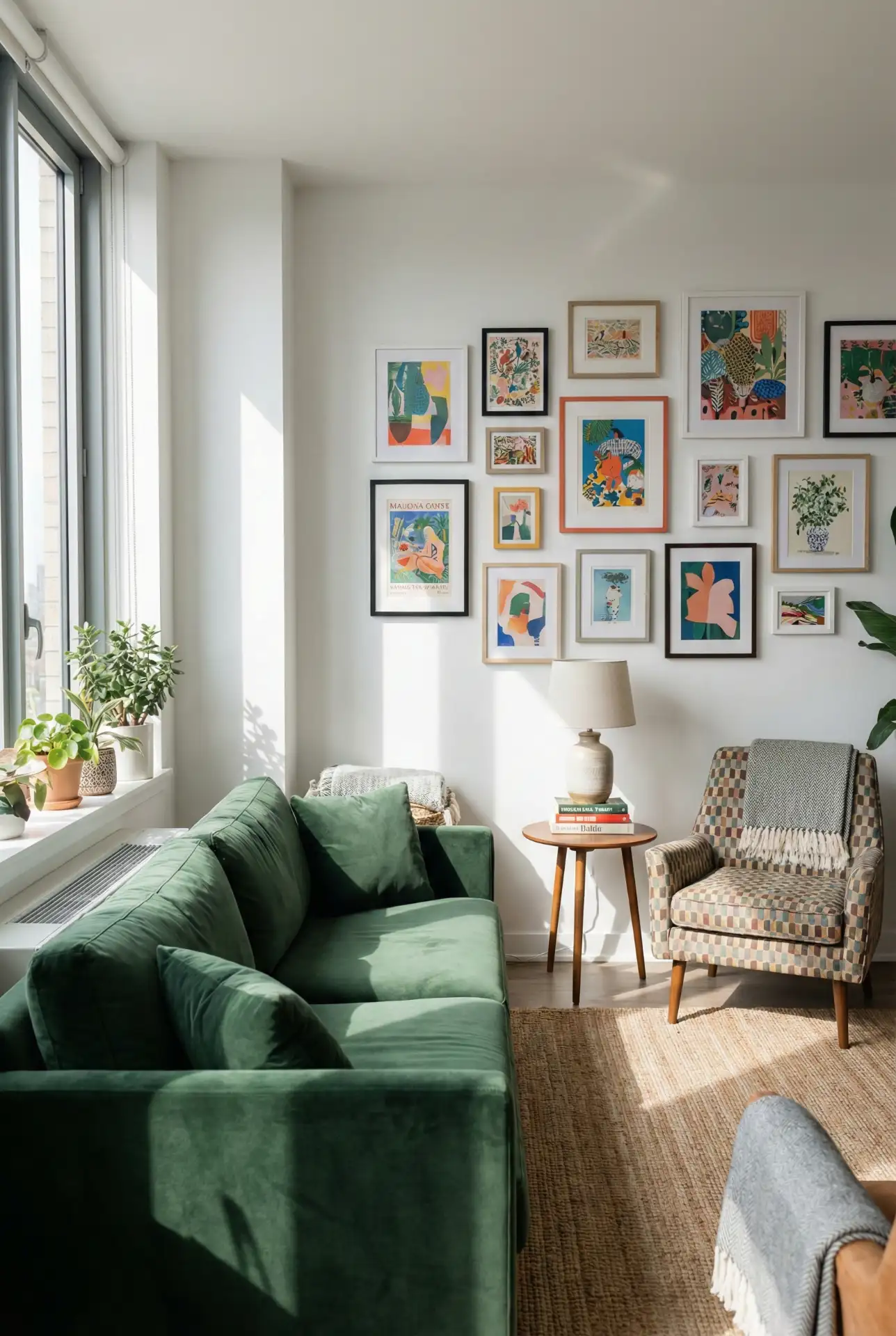 Playful Color Pops Around A Green Sofa Moment 2