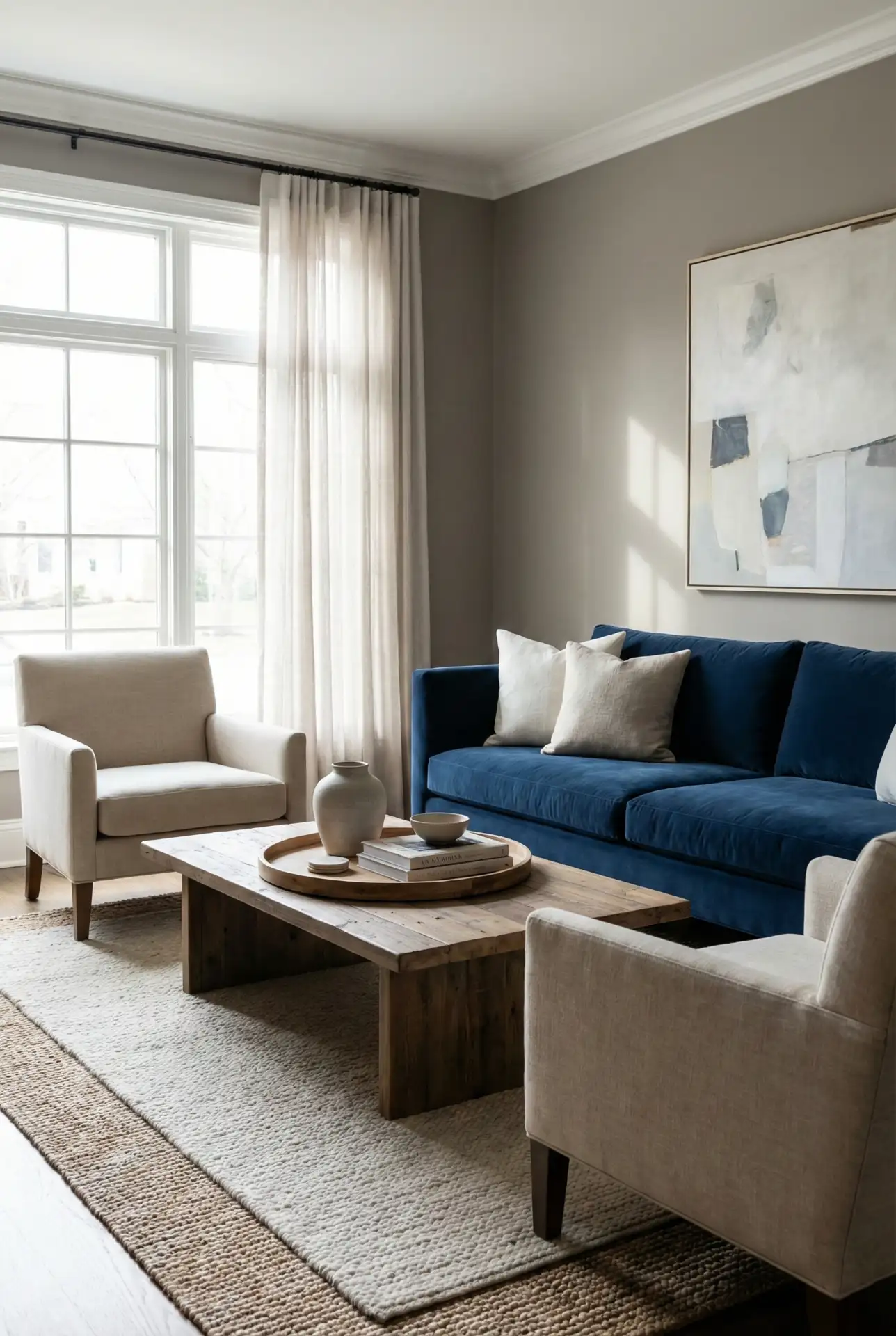 Pottery Barn-Inspired Formal Neutral With A Blue Sofa Twist 2
