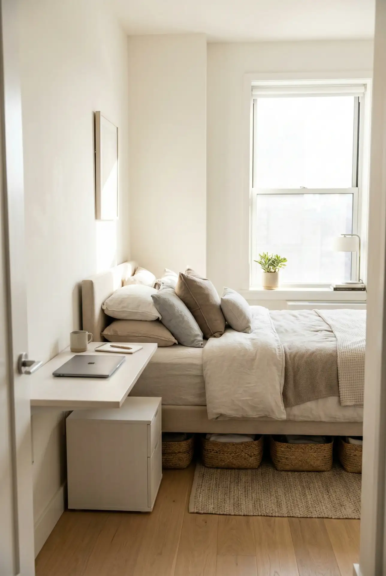 Queen Bed With One-Panel Desk And Hidden Storage 1