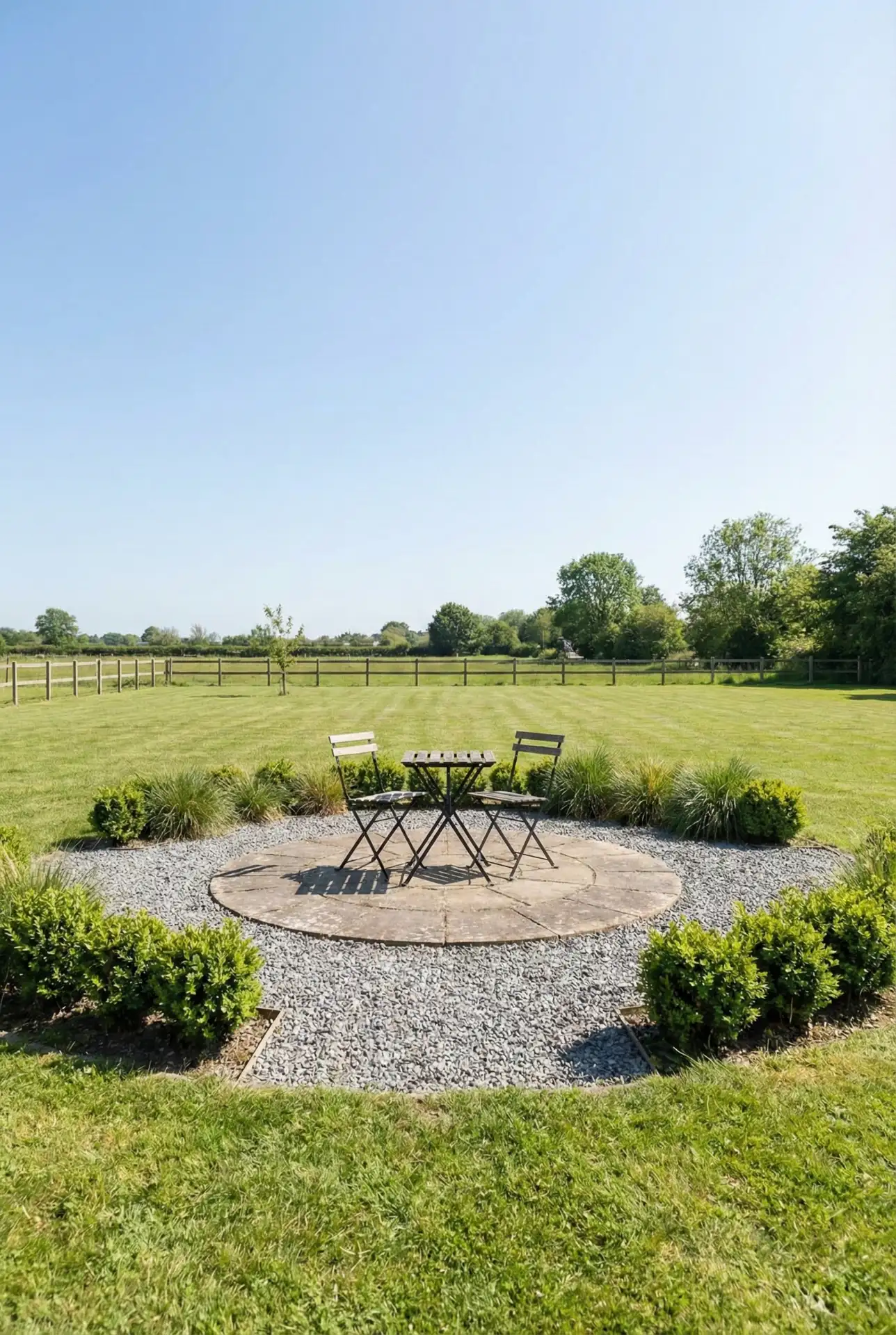 Round Gravel-Edge Patio With Simple Concrete Pavers 1