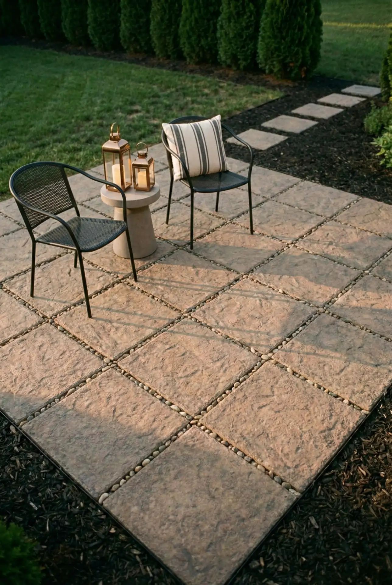 Round Paver Patio With Smooth Walkway Connection 2