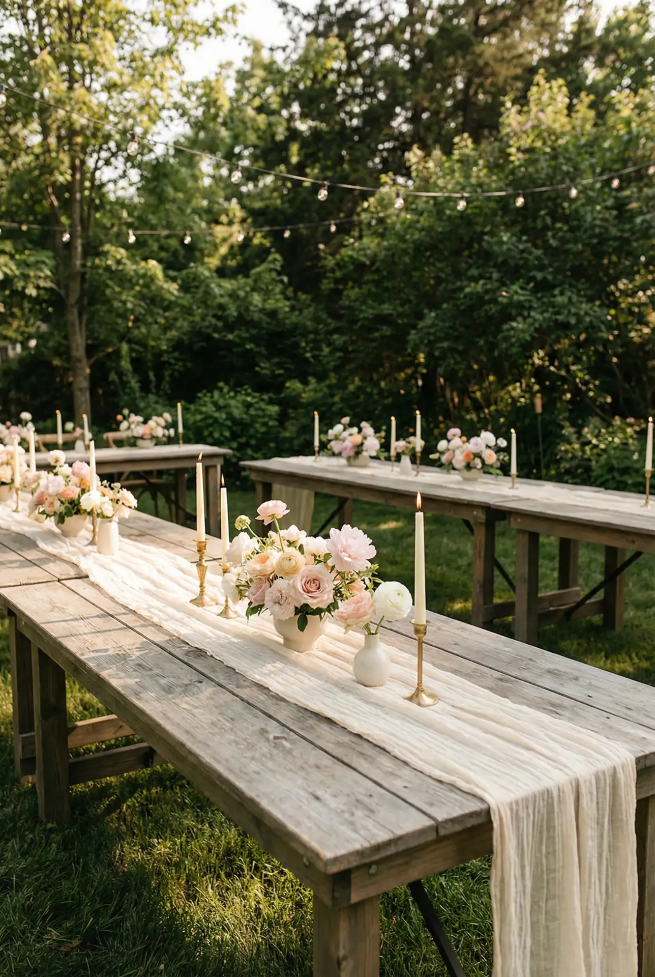 Rustic Garden Farm Tables With Soft Summer Florals 1