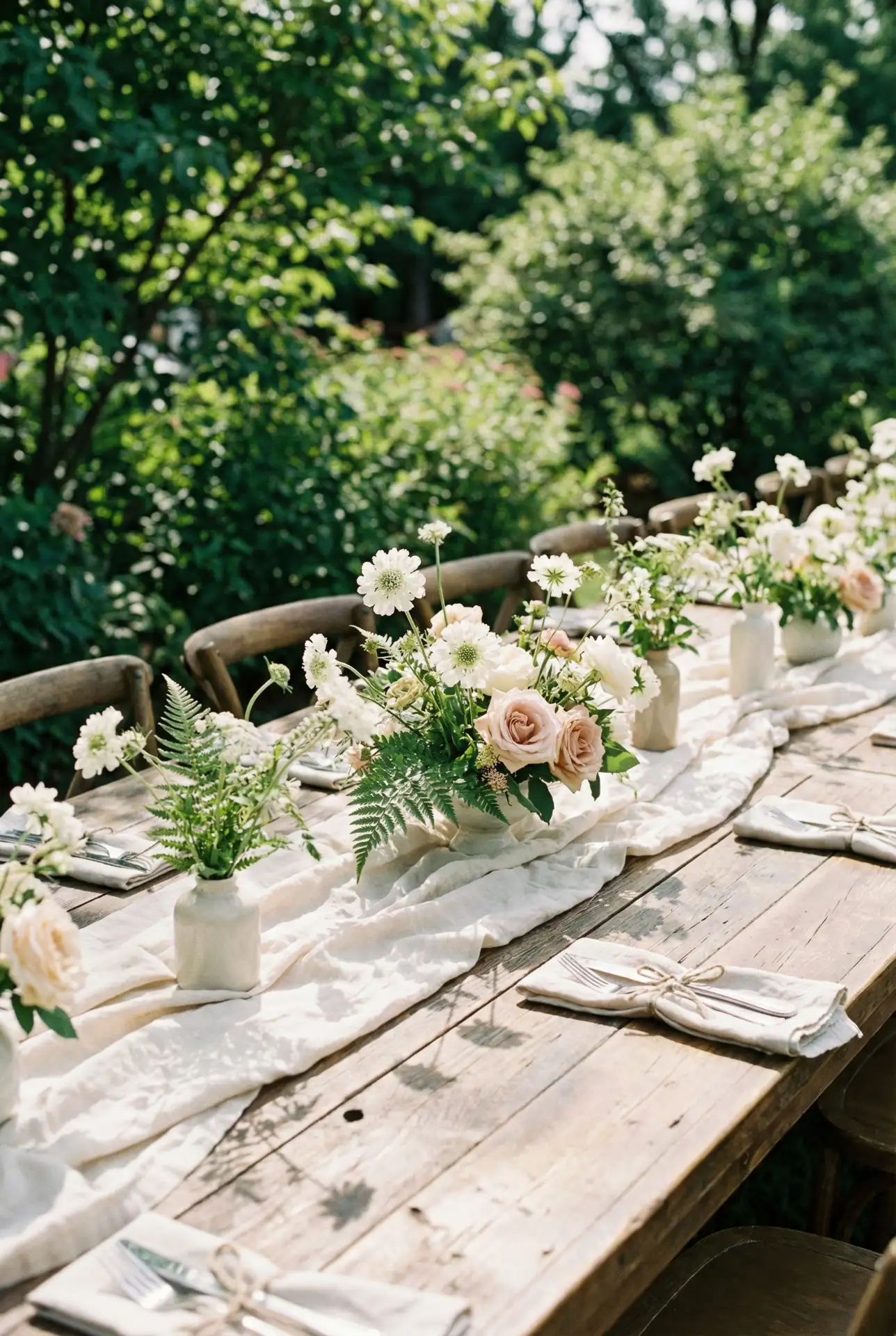 Rustic Garden Farm Tables With Soft Summer Florals 2