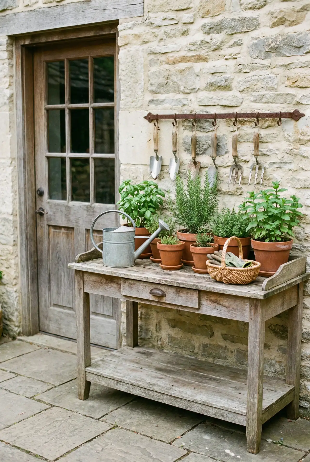 Rustic Herb Potting Bar Near The Back Door 1