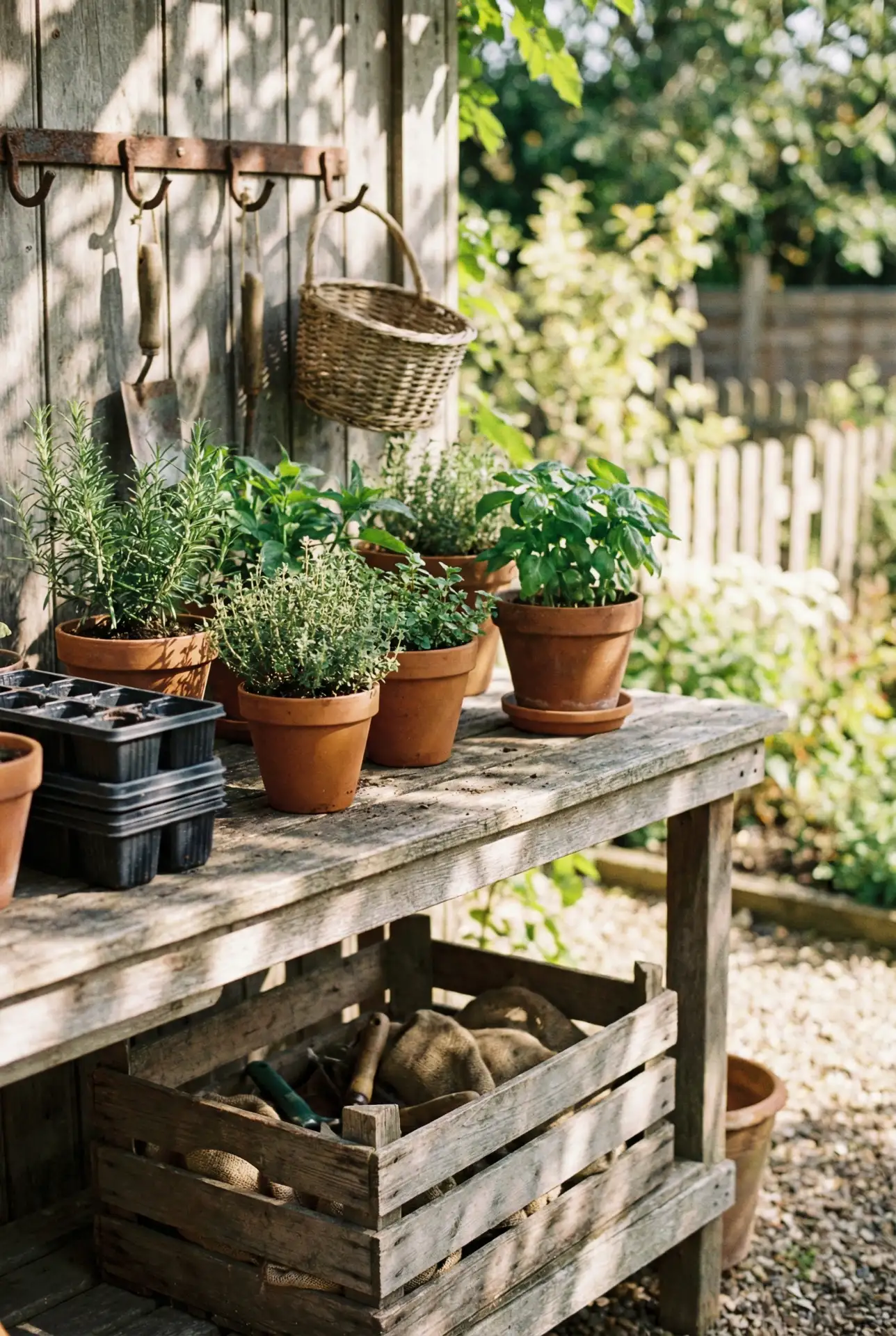 Rustic Herb Potting Bar Near The Back Door 2