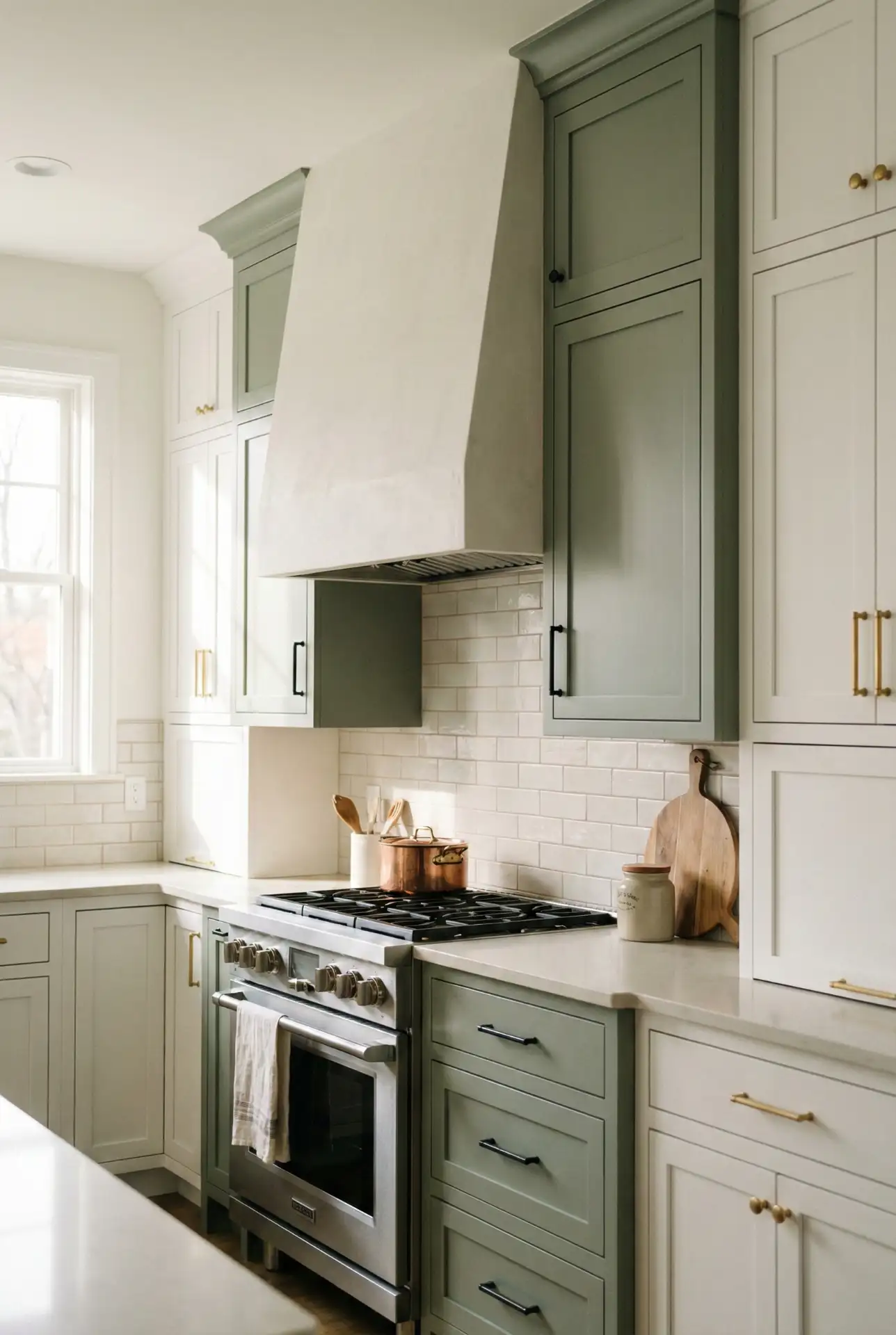 Sage And White Cooking Zone With Coordinated Cupboards 1