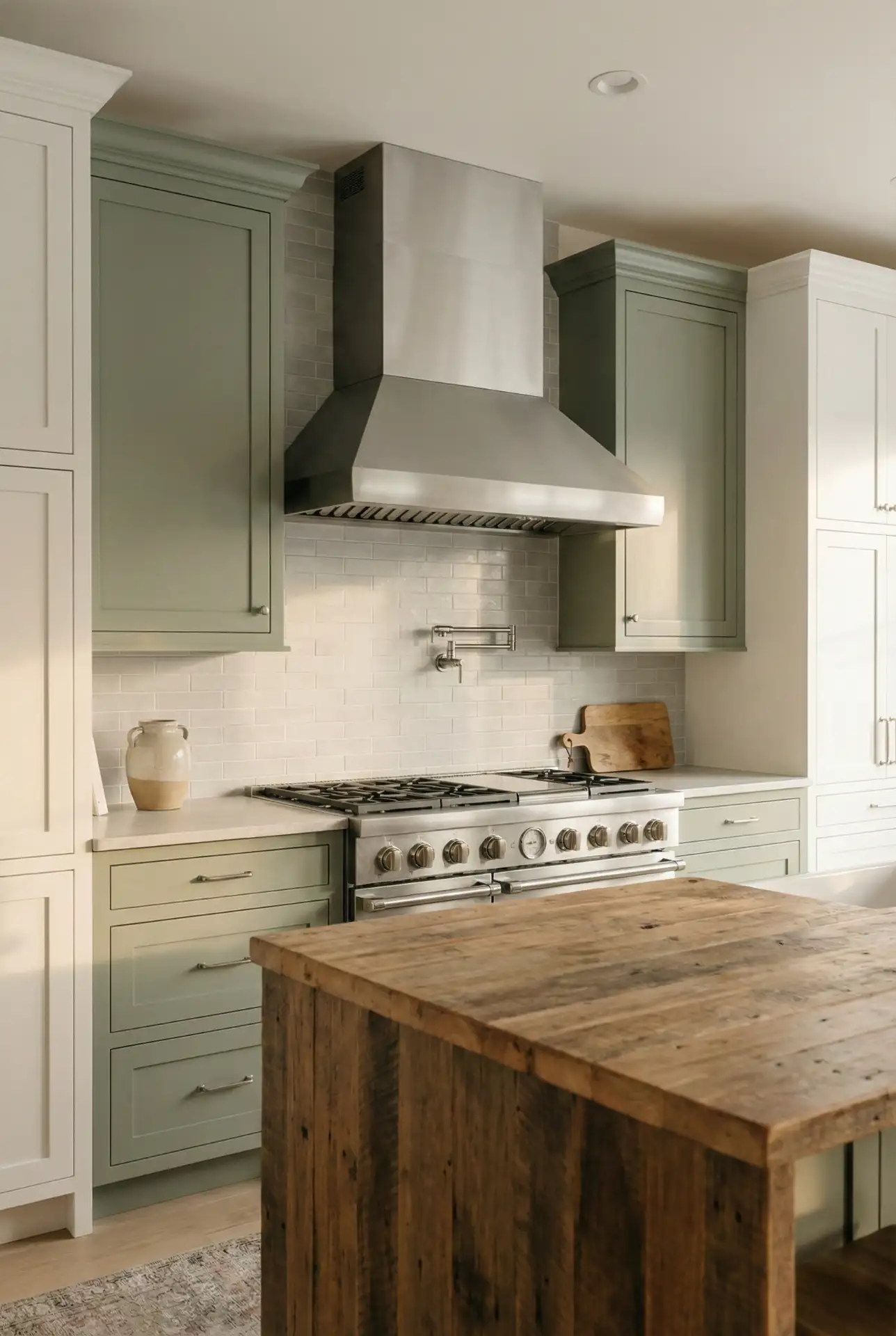 Sage And White Cooking Zone With Coordinated Cupboards 2