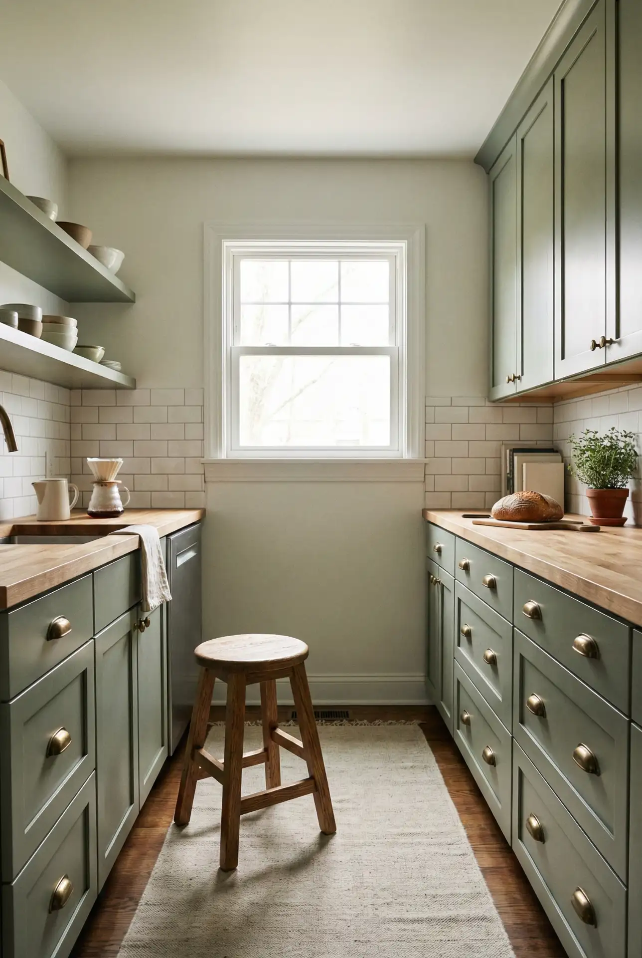 Sage Green Shaker Cabinets With Butcher Block Warmth 2