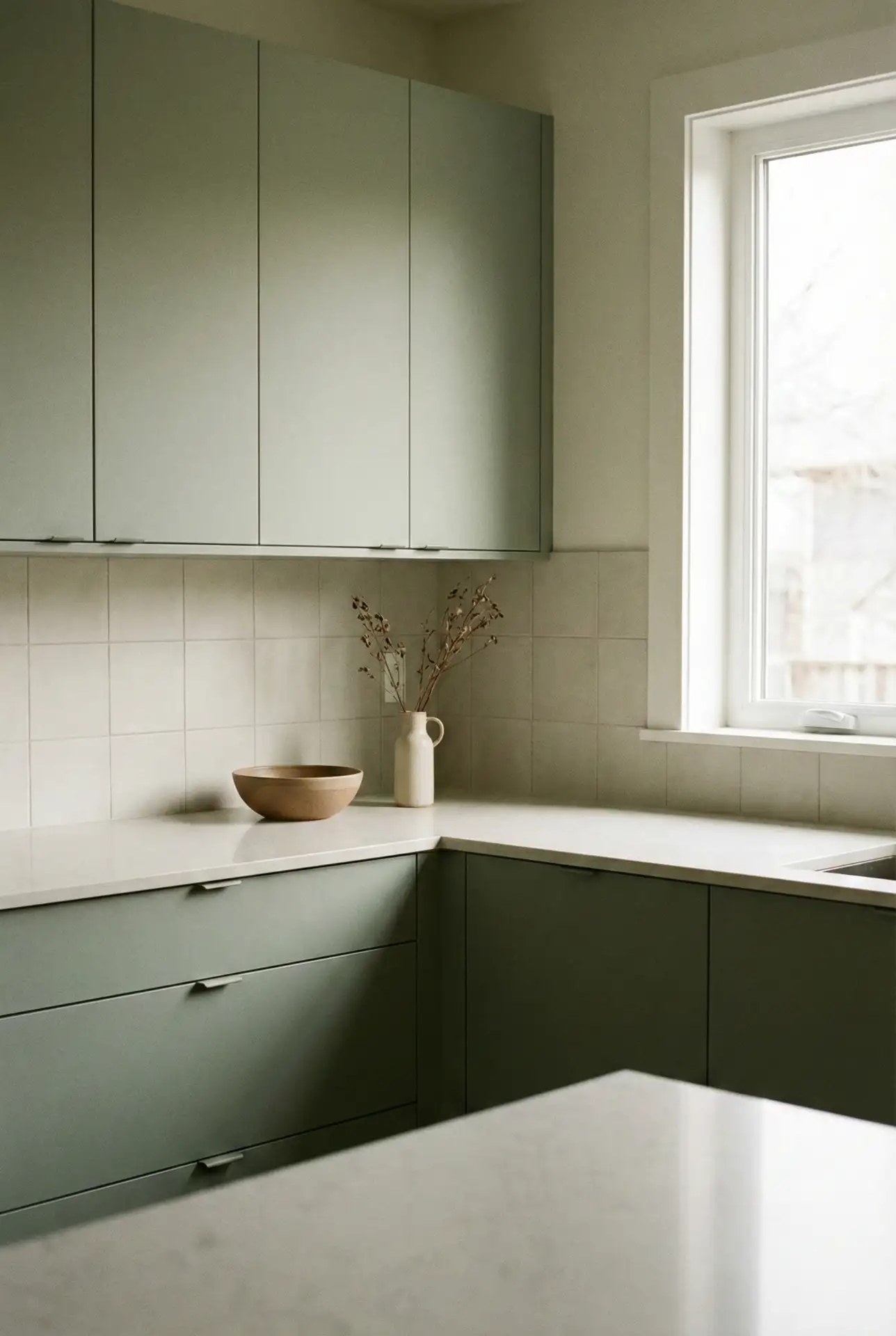 Sage Kitchen With Minimal Accessories And Clean Aesthetic 1