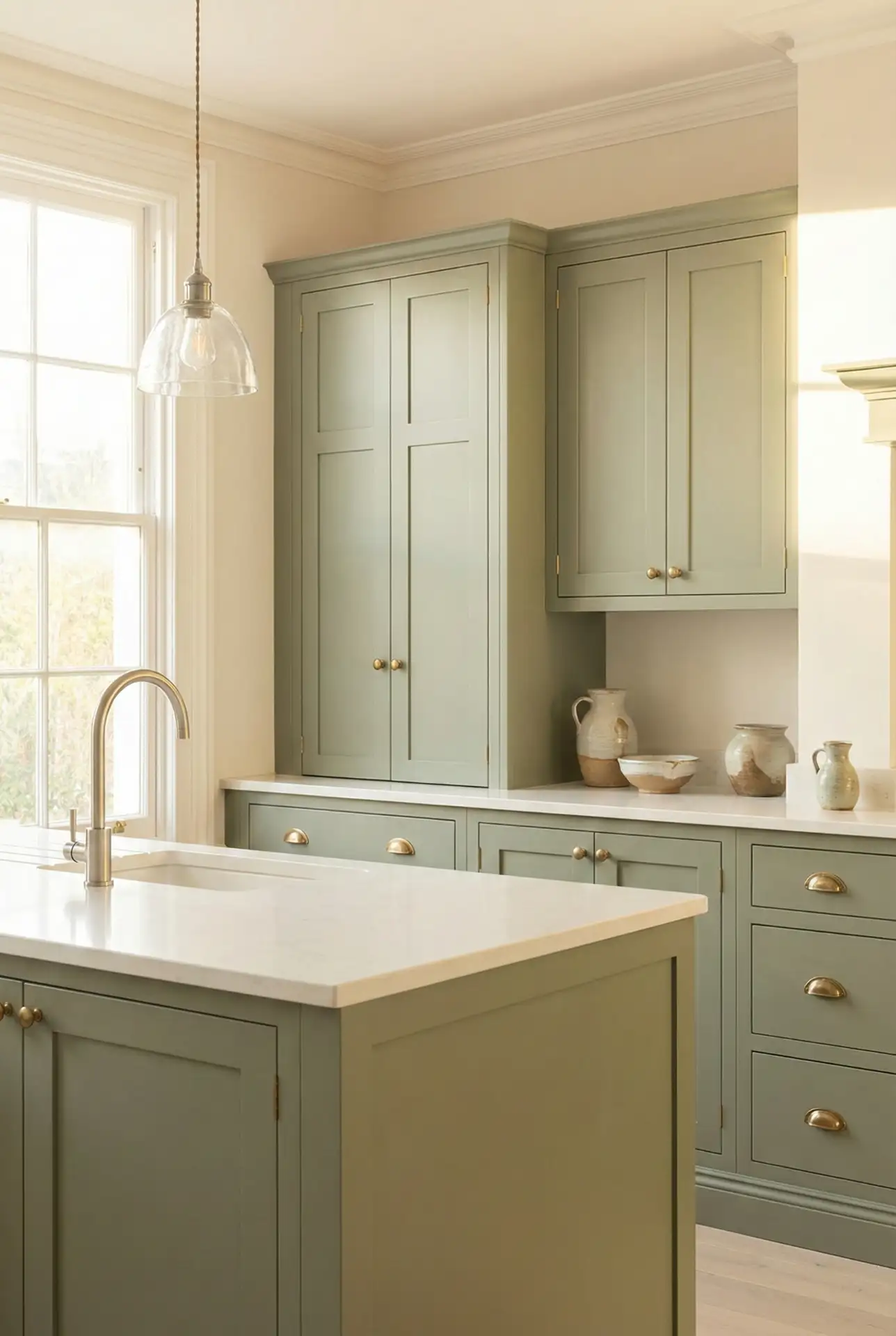 Sage Kitchen With Mixed Metal Hardware 1