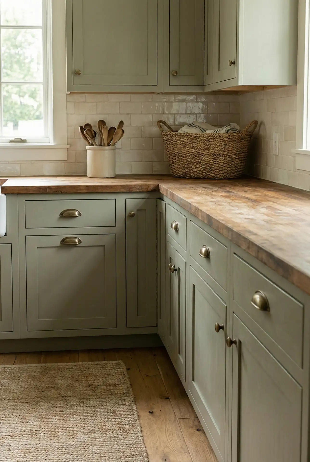 Sage Kitchen With Rustic Farmhouse Accents And Wood Worktop 1