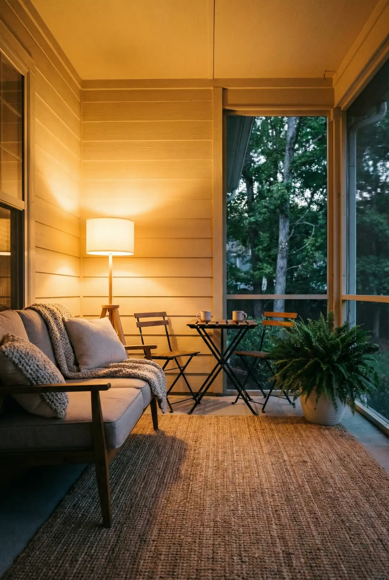 Screened-In Condo Patio With Cafe Lighting 1