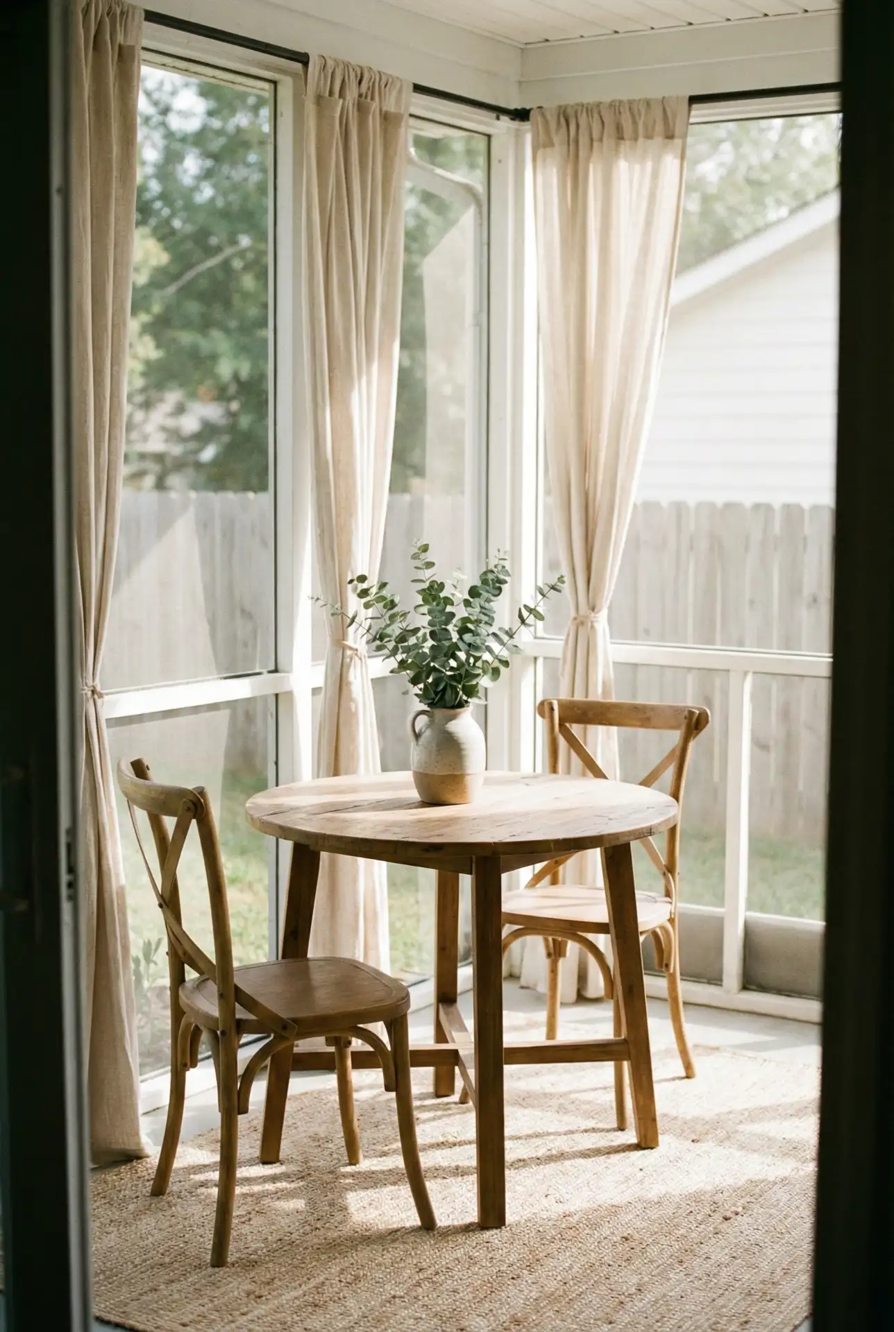 Screened-In Patio Breakfast Spot With Minimal Rustic Touches 1
