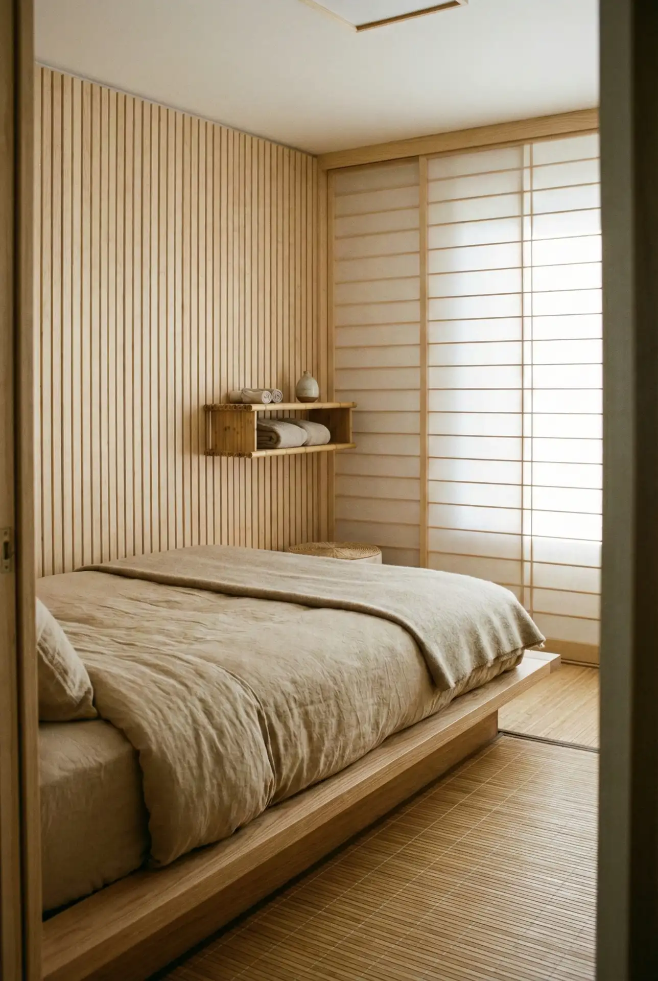 Simple Japanese Single Bed With Bamboo Warmth 2
