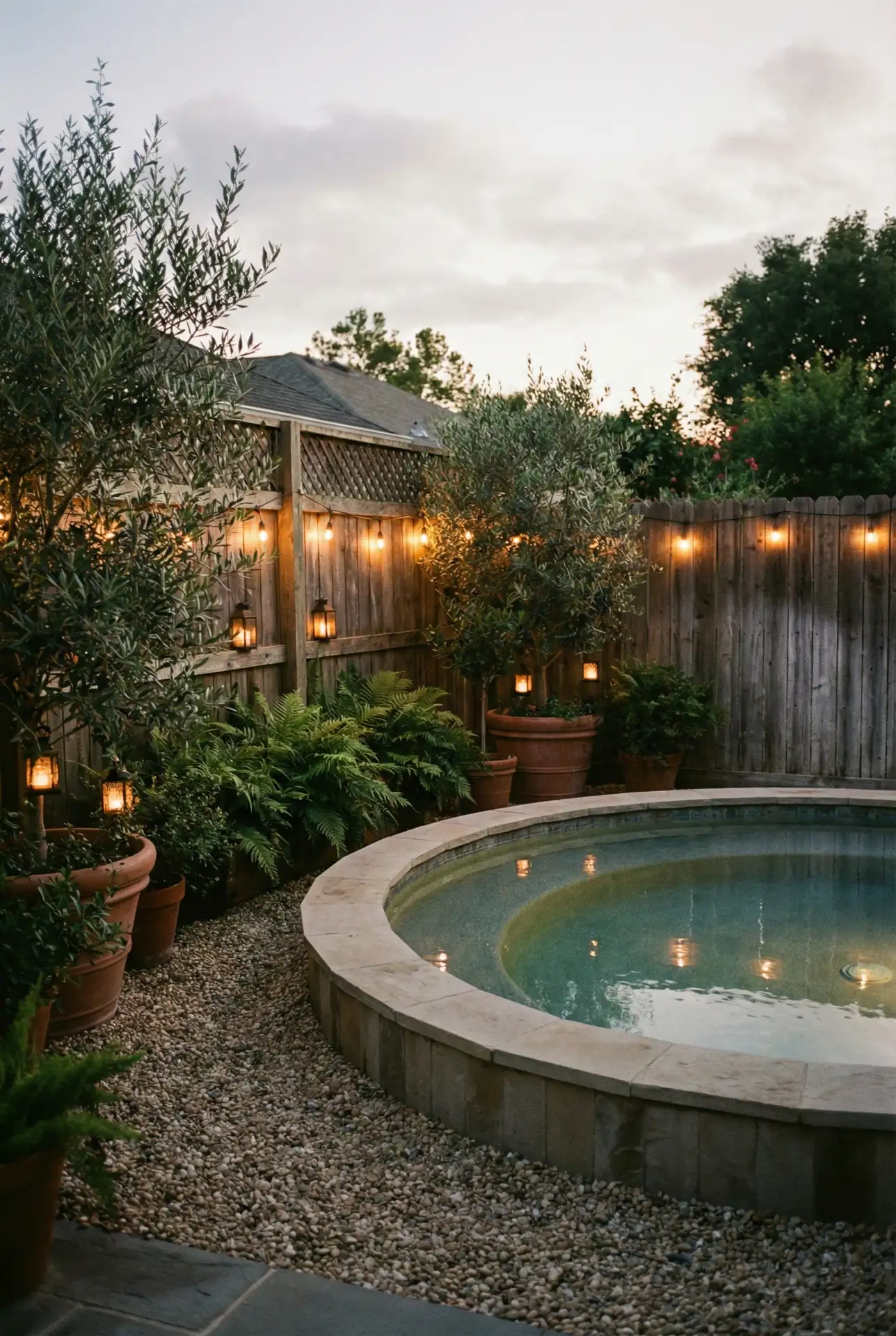 Simple Round Pool with String-Light Glow 2