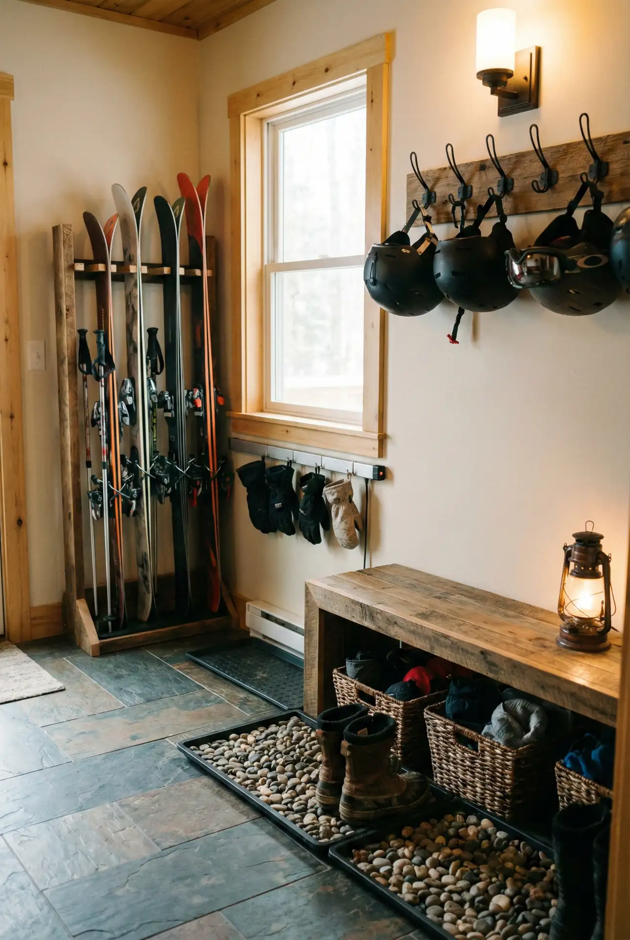 Ski Gear Wall With Drying Rack And Boot Zone 1