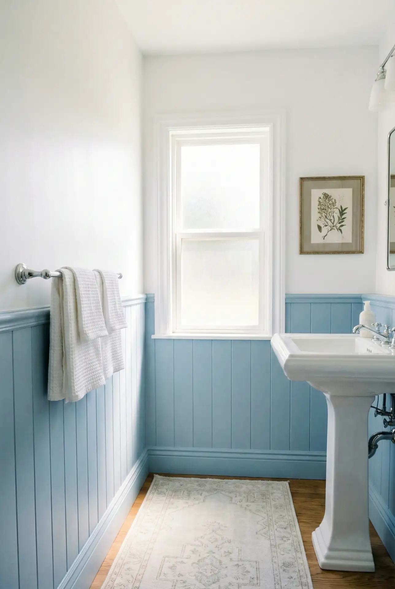 Sky Blue Wainscoting With Crisp White Contrast 1