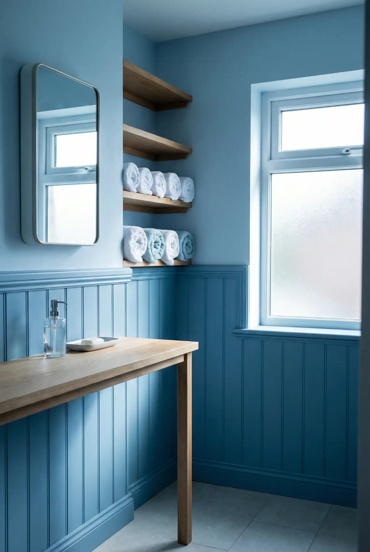 Sky Blue Wainscoting With Crisp White Contrast 2