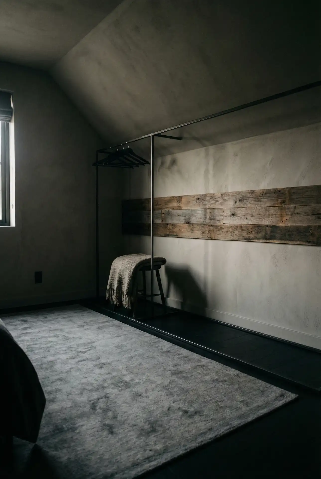 Slanted Dark Grunge Minimal Bedroom With Clean Lines 2