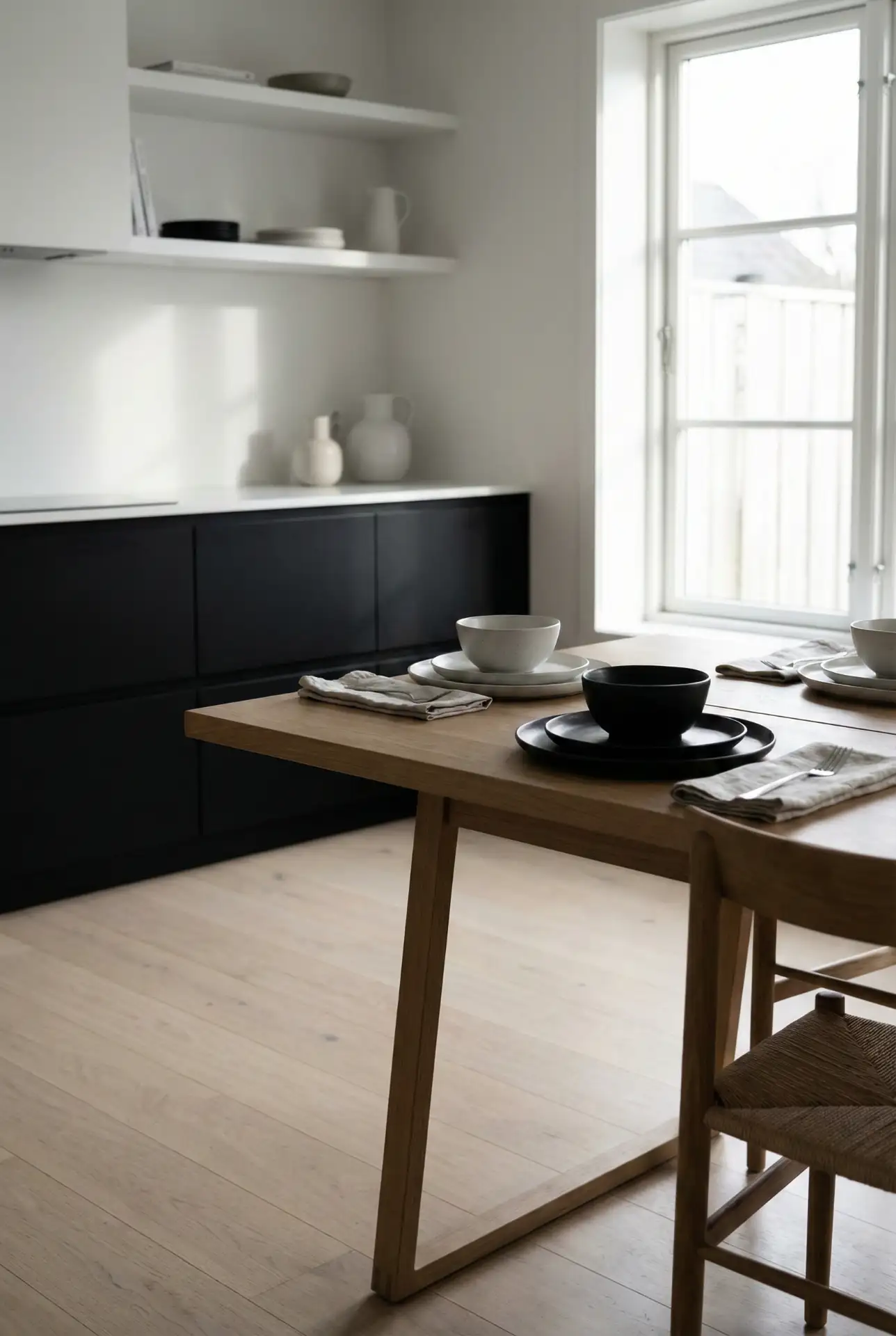 Sleek White Cabinets With Black Hardware And A Statement Backsplash 1