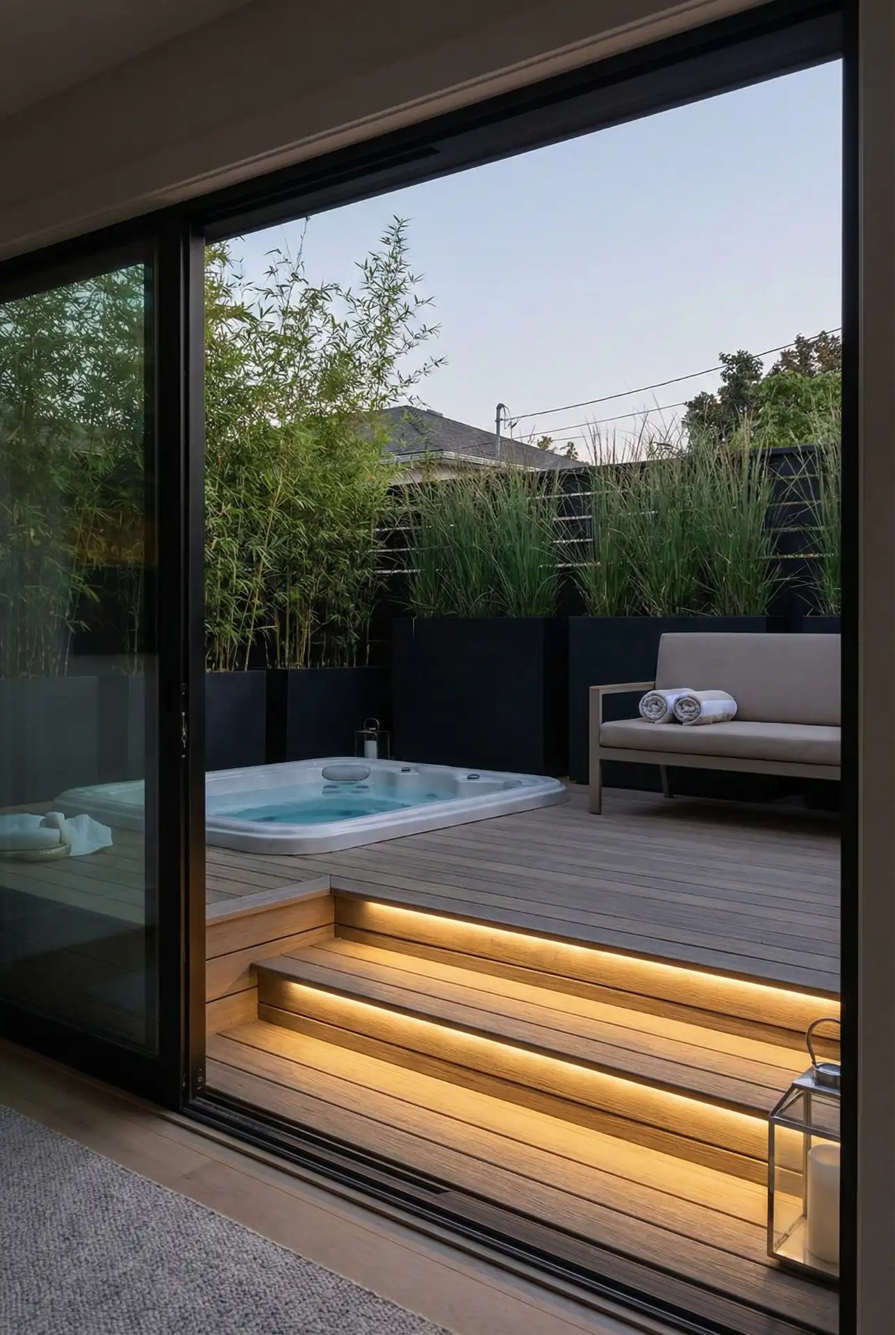 Small-Yard Hot Tub Deck With Built-In Step Lighting 1