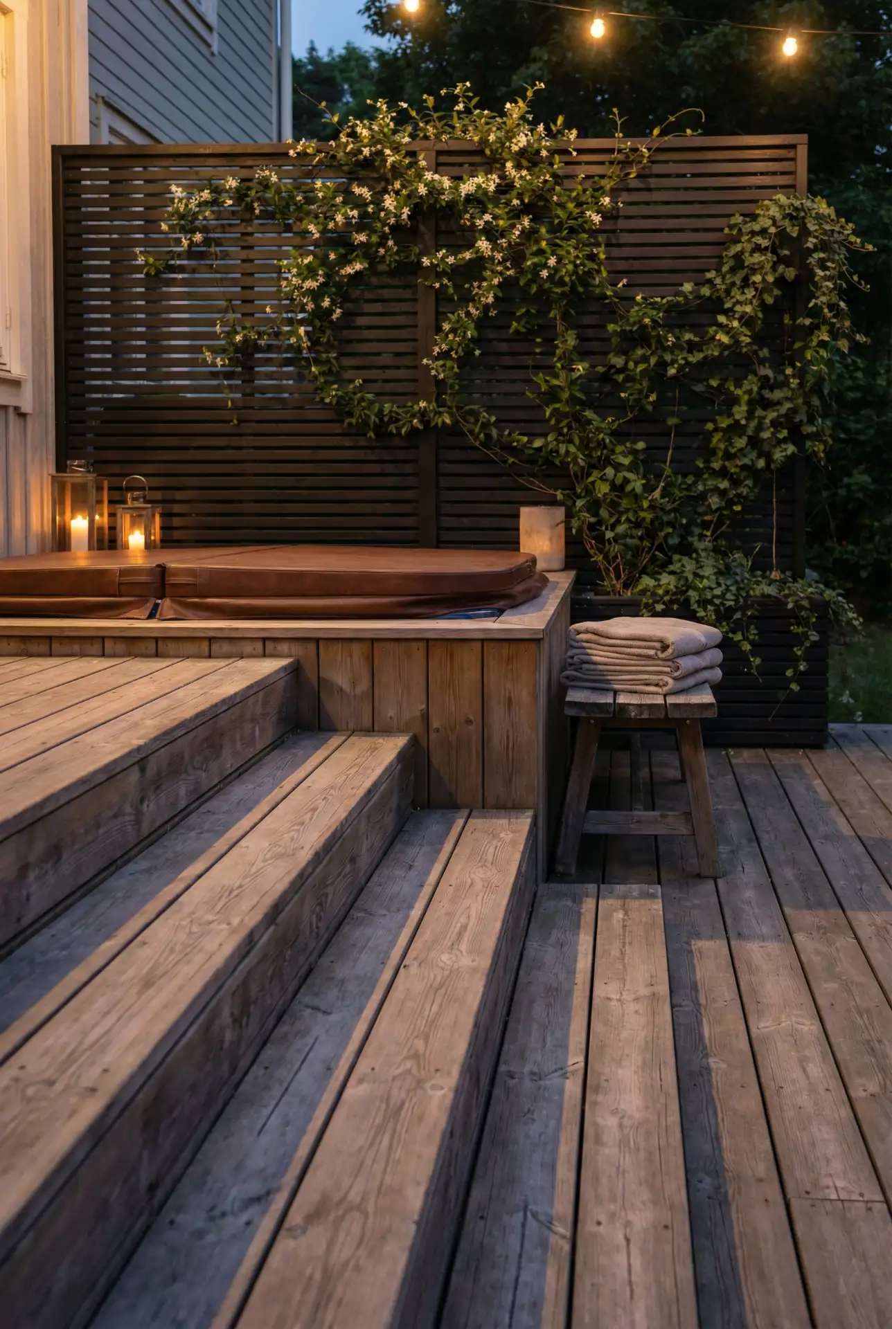 Small-Yard Hot Tub Deck With Built-In Step Lighting 2