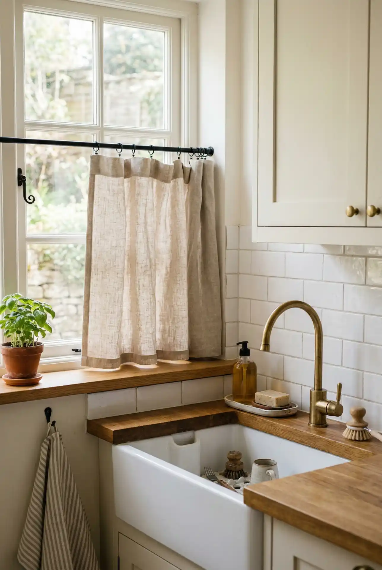 Soft Linen Cafe Curtains Over The Sink 1