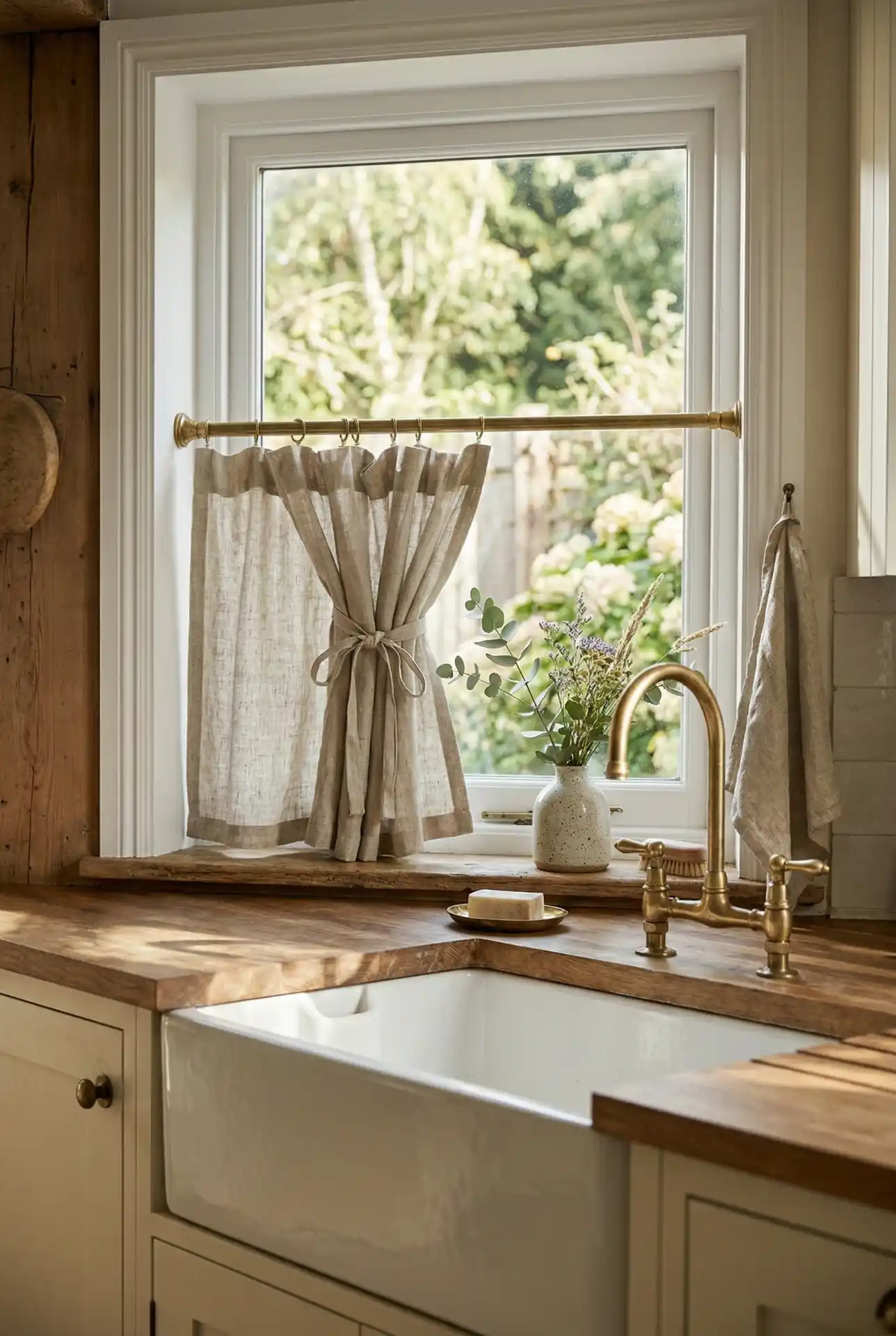 Soft Linen Cafe Curtains Over The Sink 2