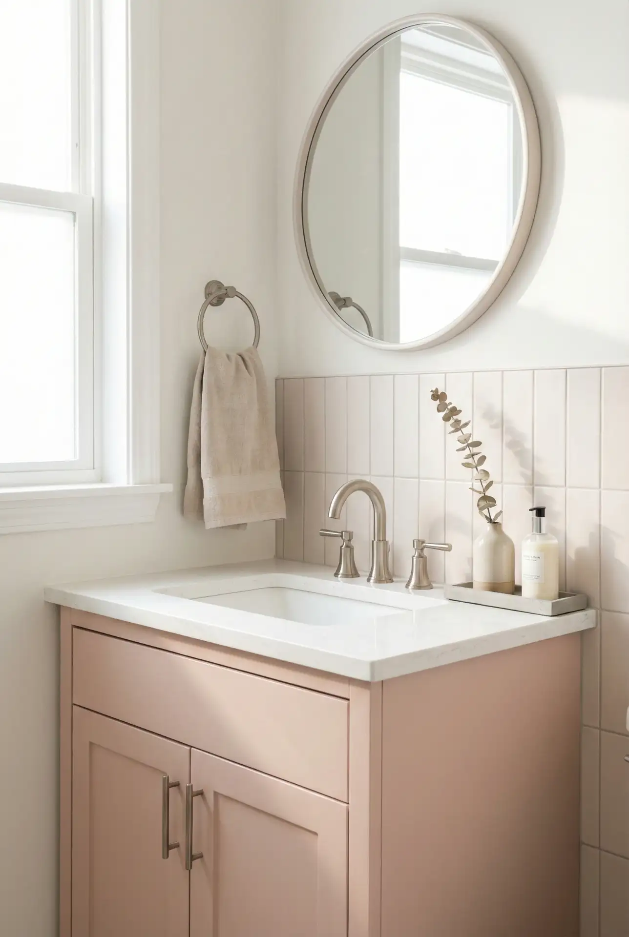 Soft Pastel Tile With A Pink Vanity Moment 1
