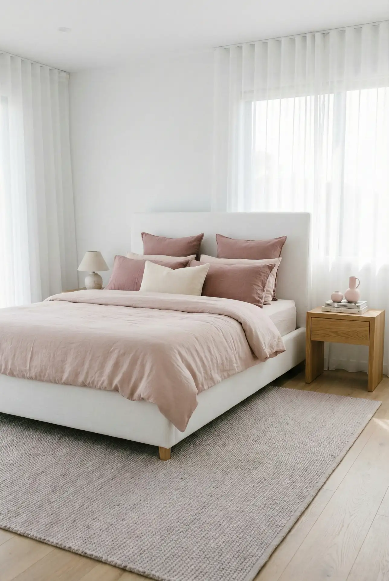 Soft White Bedroom With Pink Haze Textiles 1