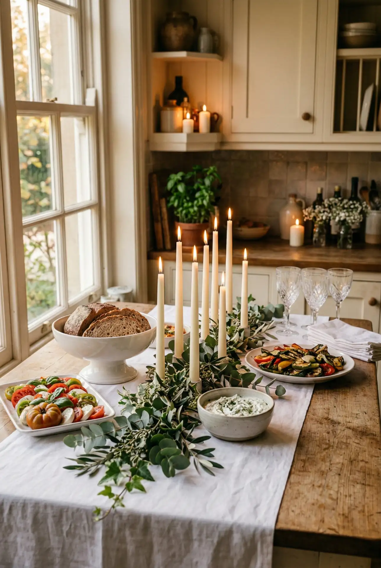 Soft White Wedding Buffet With Candle Clusters 1