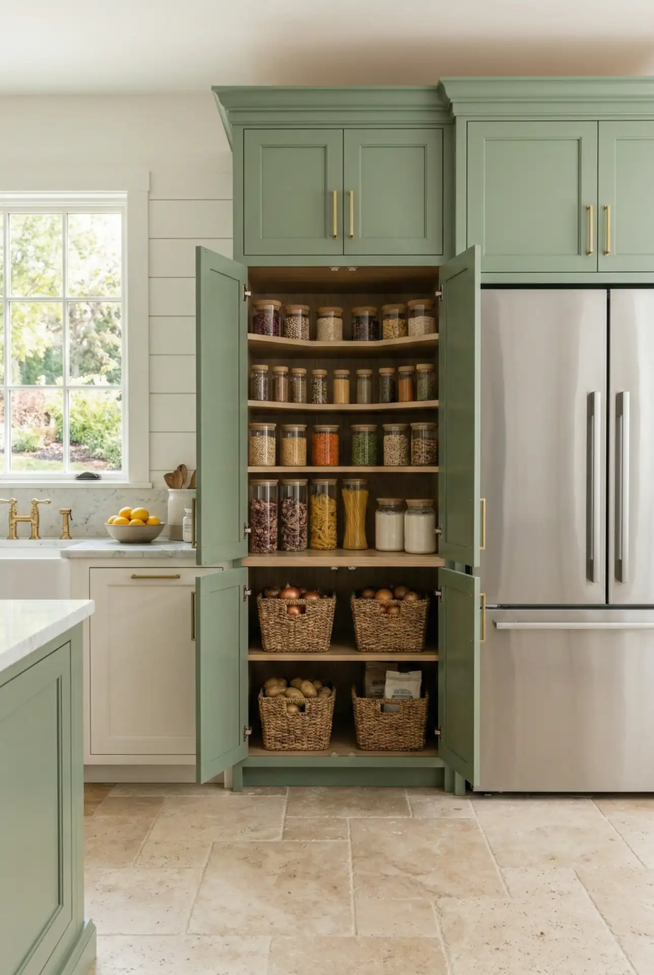 Stand-Alone Green Pantry Beside the Fridge 2