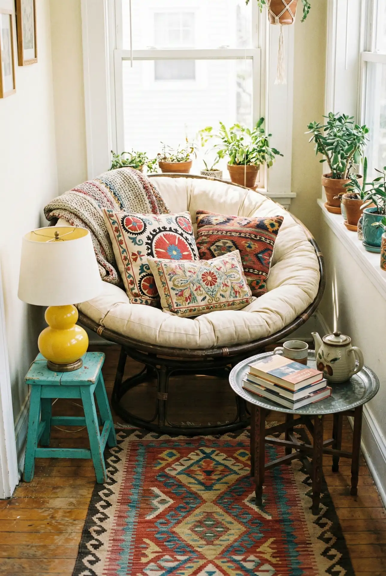 Tiny Bohemian Reading Nook With Yellow Pops 1
