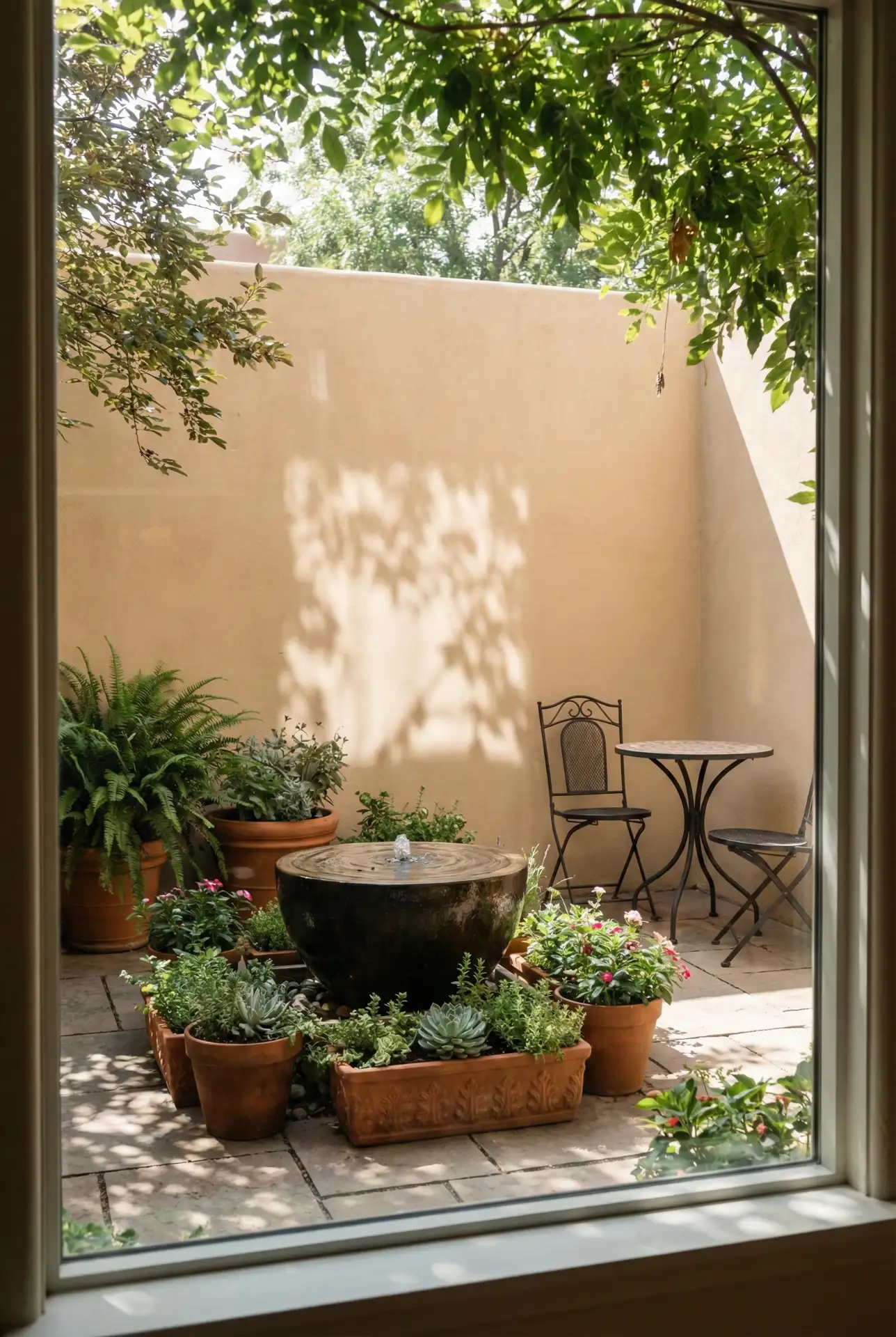Tiny Courtyard Oasis With Water Bowl Feature 1