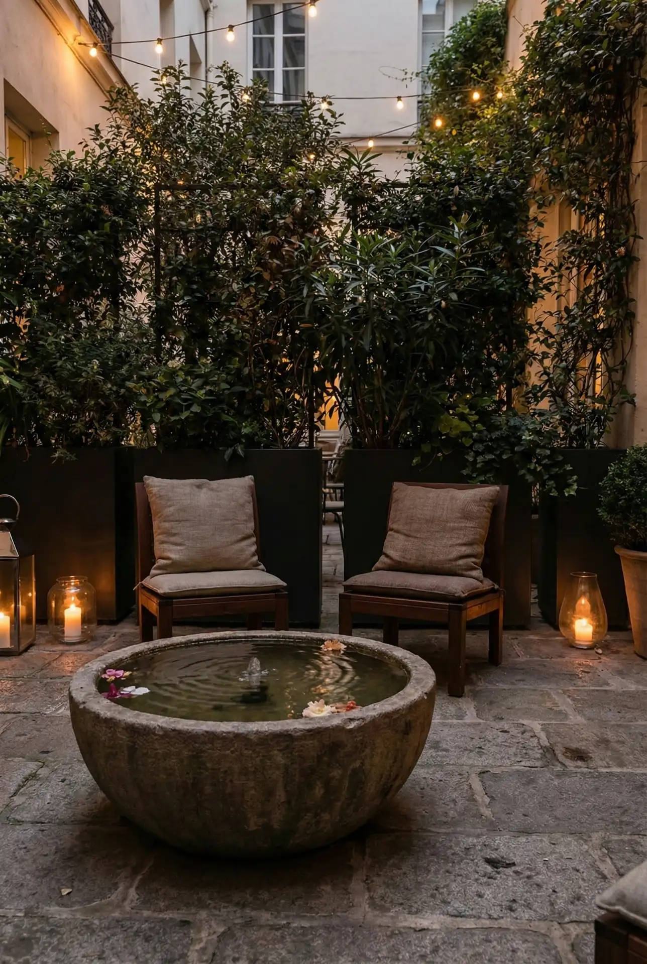 Tiny Courtyard Oasis With Water Bowl Feature 2