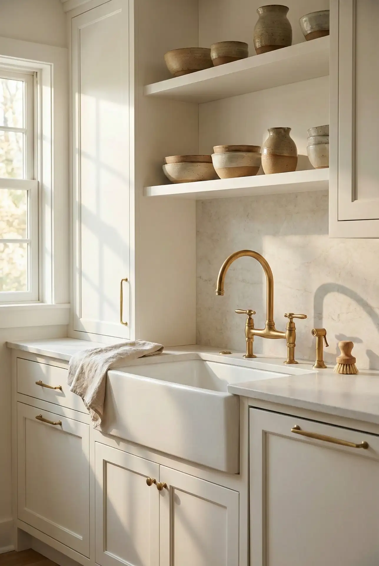 Transitional White Kitchen With Warm Metals 2