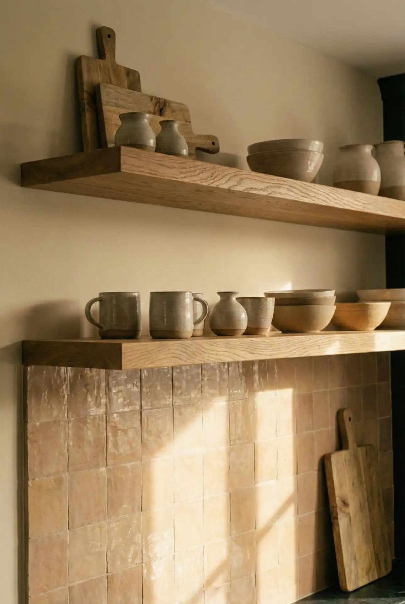 Trendy Two-Tone Painted Cabinets With Warm Oak Accents 1