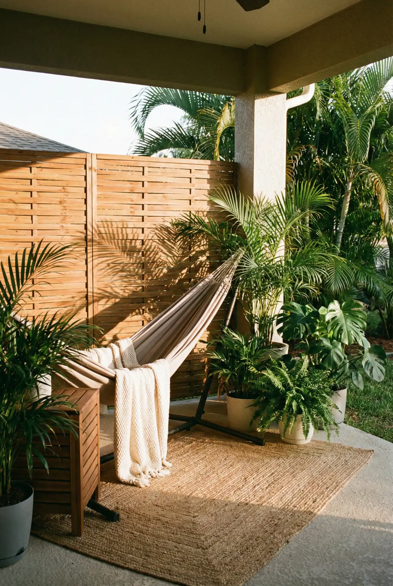 Tropical Tiny Corner With Hammock And Simple Privacy Screen 2
