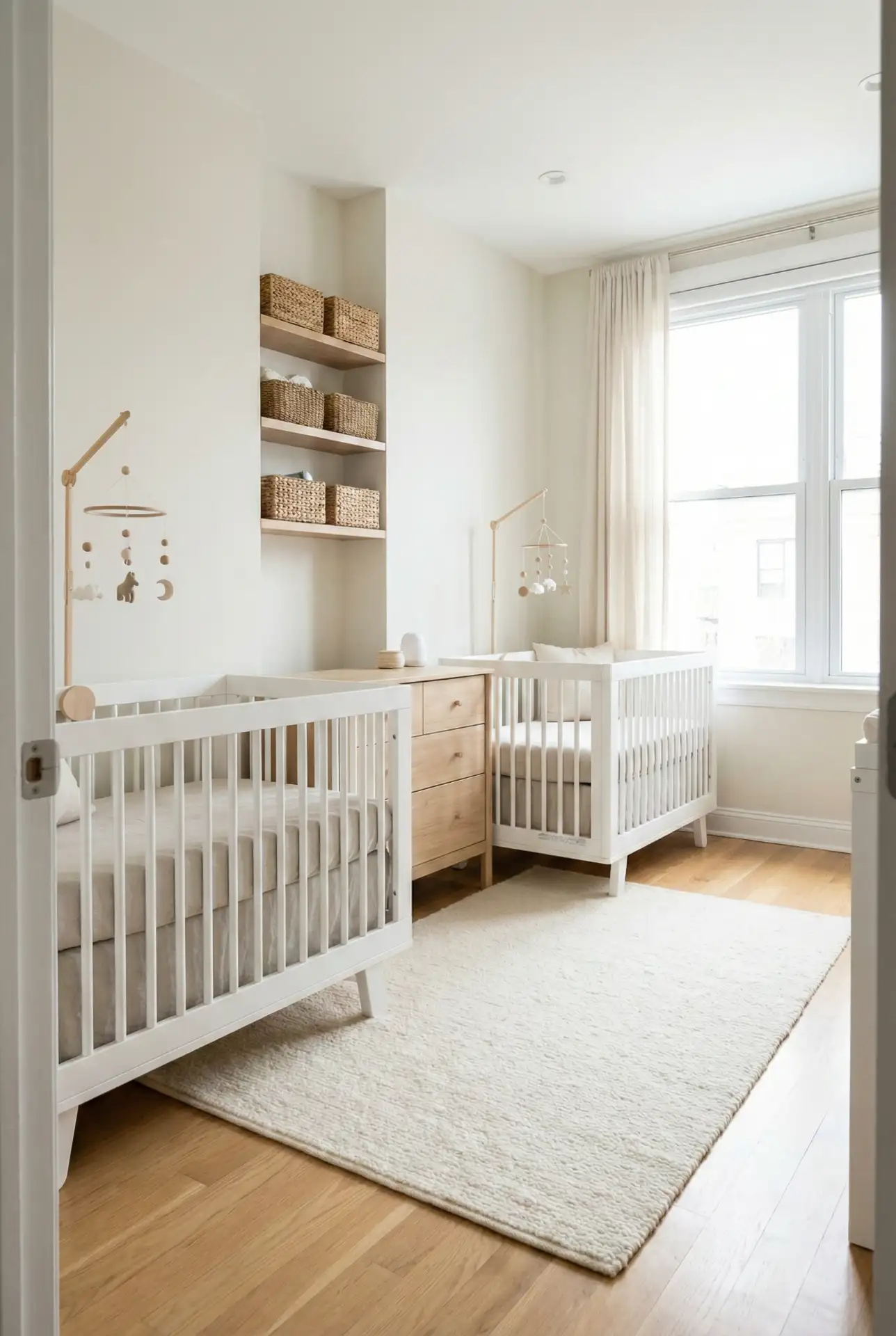 Twin Nursery In A Small Room With Smart Symmetry 1