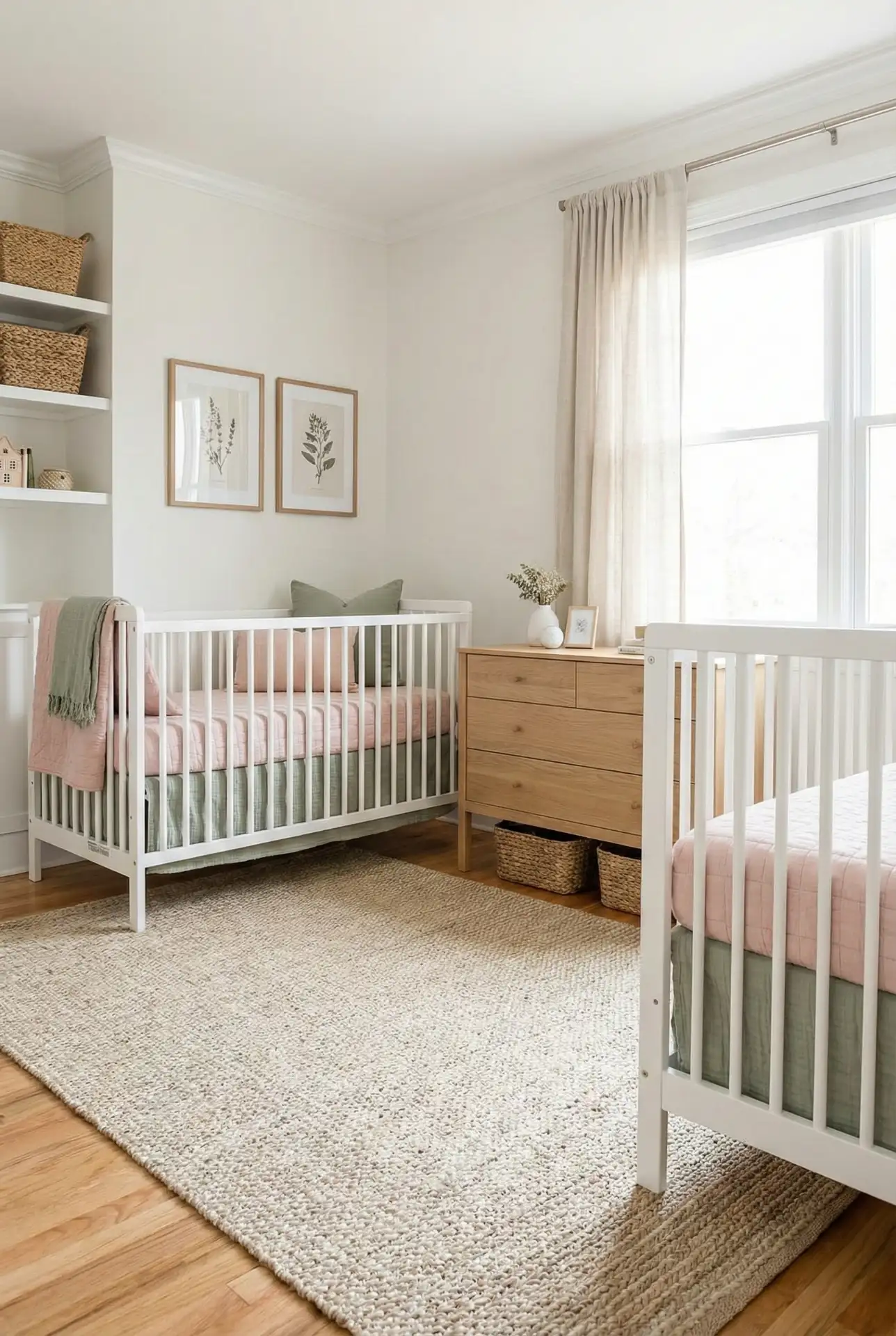 Twin Pink And Green Shared Nursery 1