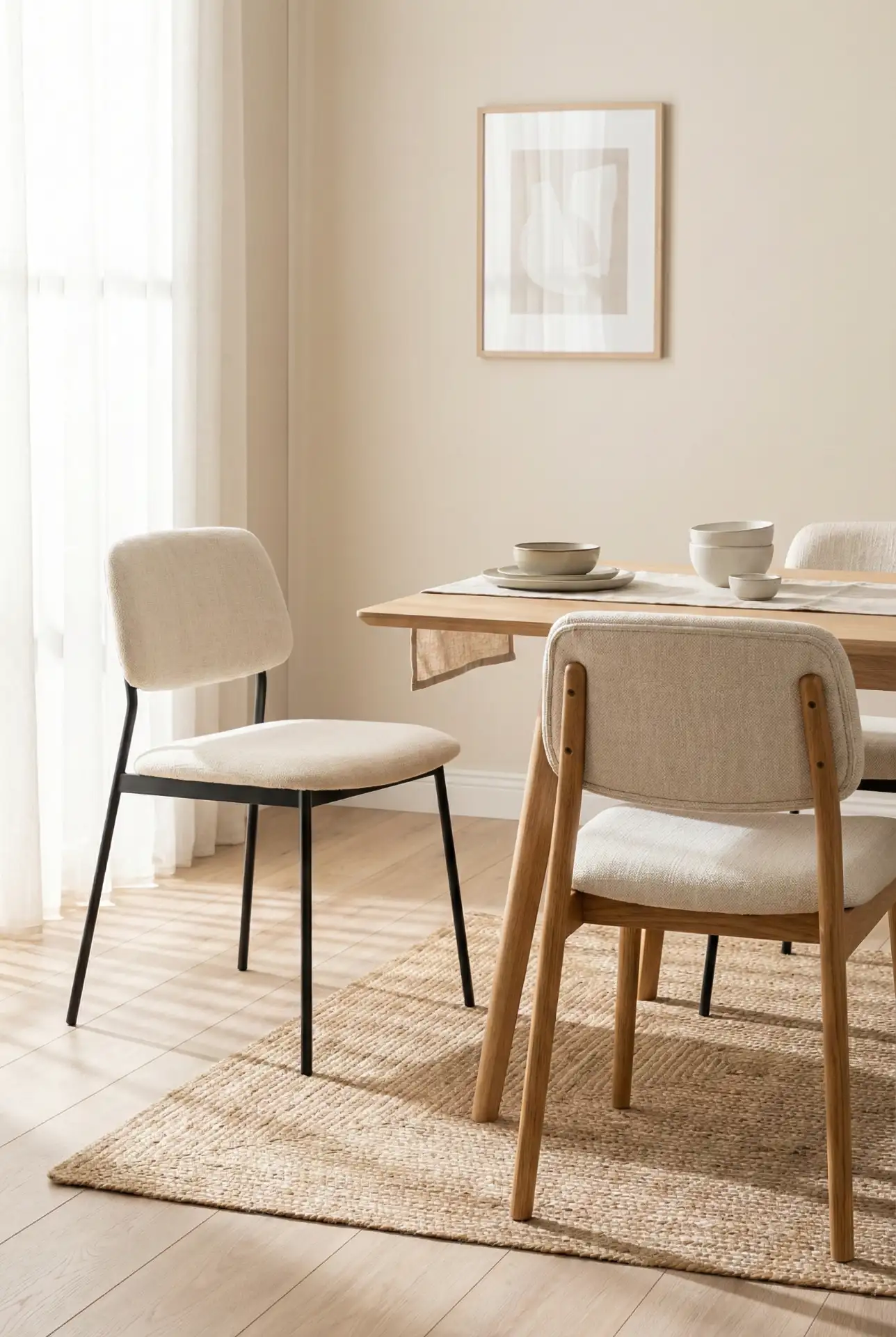 Two-Tone Mismatched Chairs With A Shared Upholstery Detail 2
