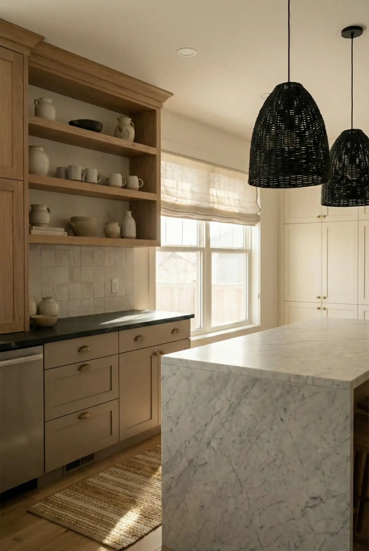 Warm Taupe Walls With Cream Cabinets And Soft Black Accents 2