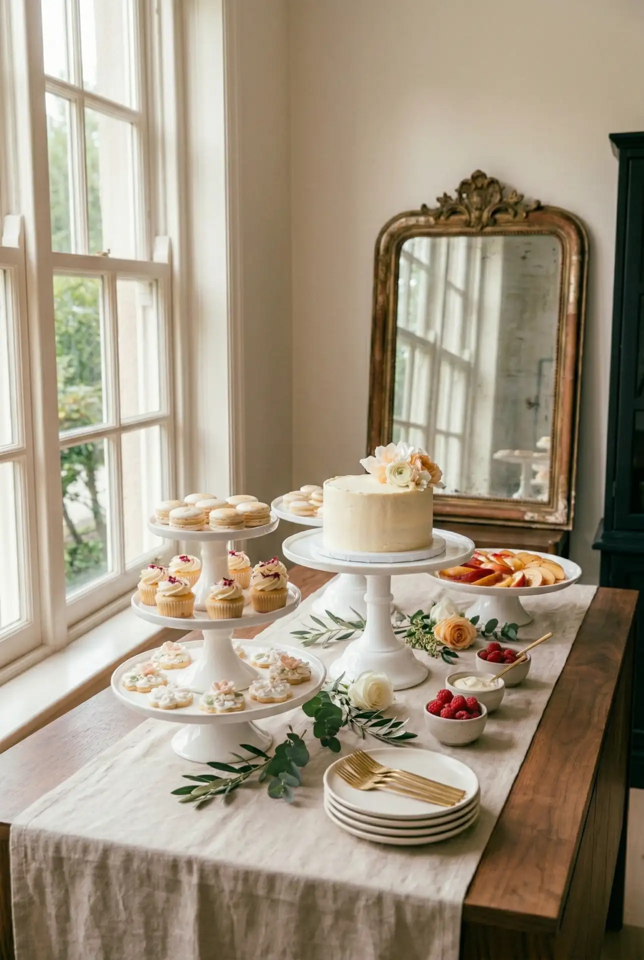 Wedding Dessert Buffet With Antique Mirror Backdrop 1