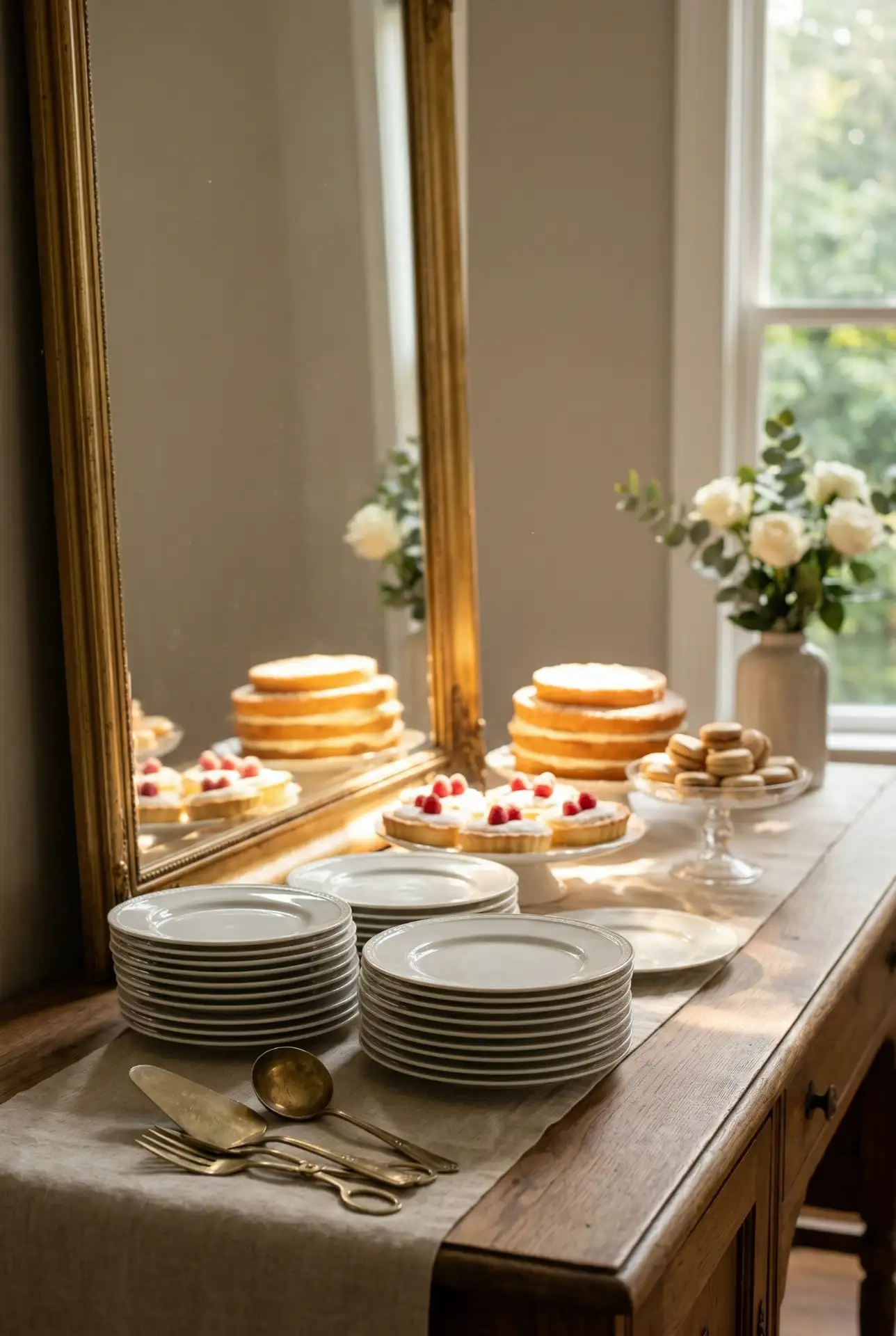 Wedding Dessert Buffet With Antique Mirror Backdrop 2