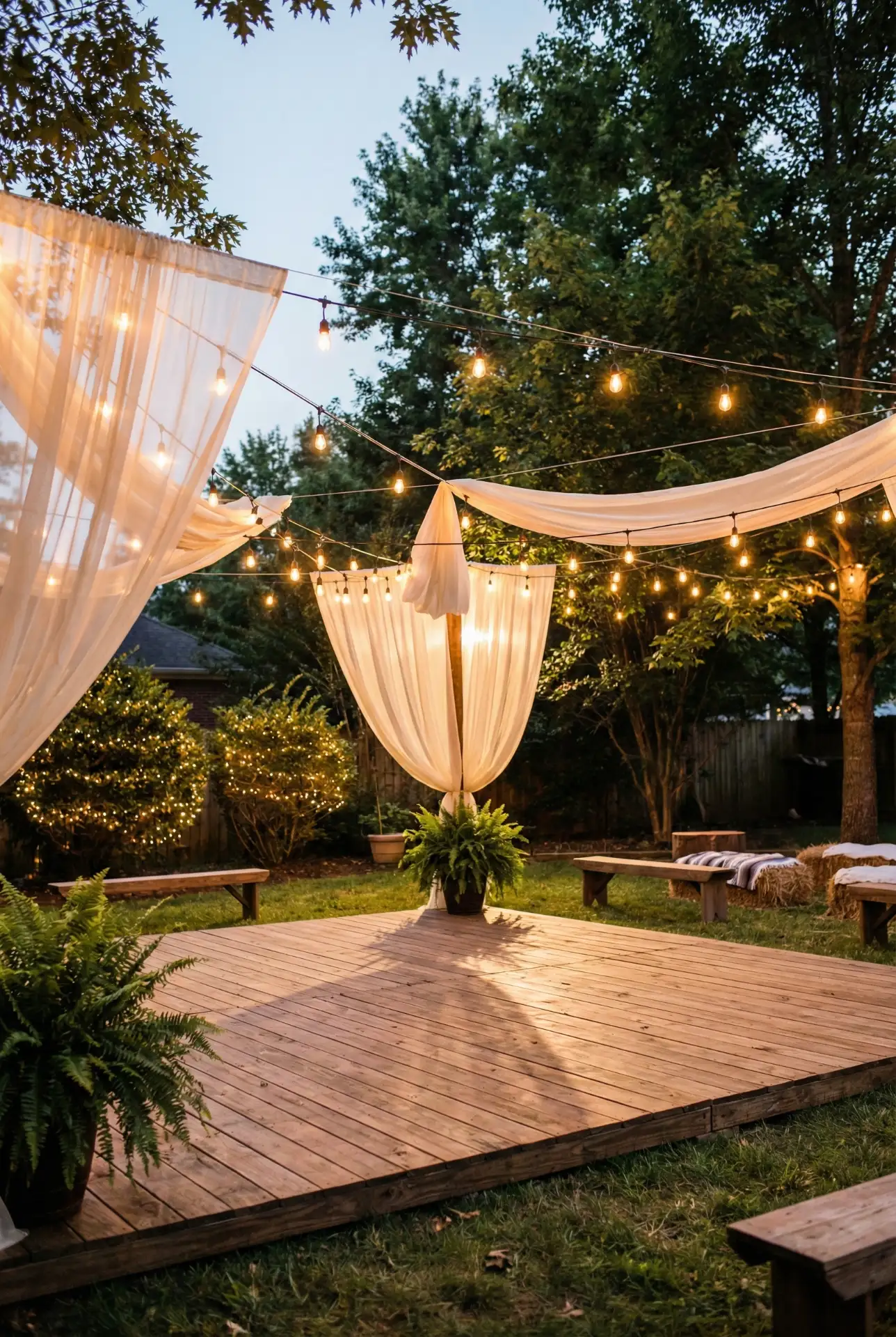 Western Backyard Dance Floor Under String Lights 1