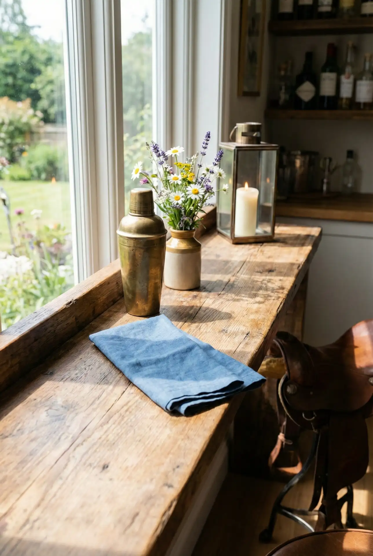 Western Garden Bar Setup With Blue Accents 1