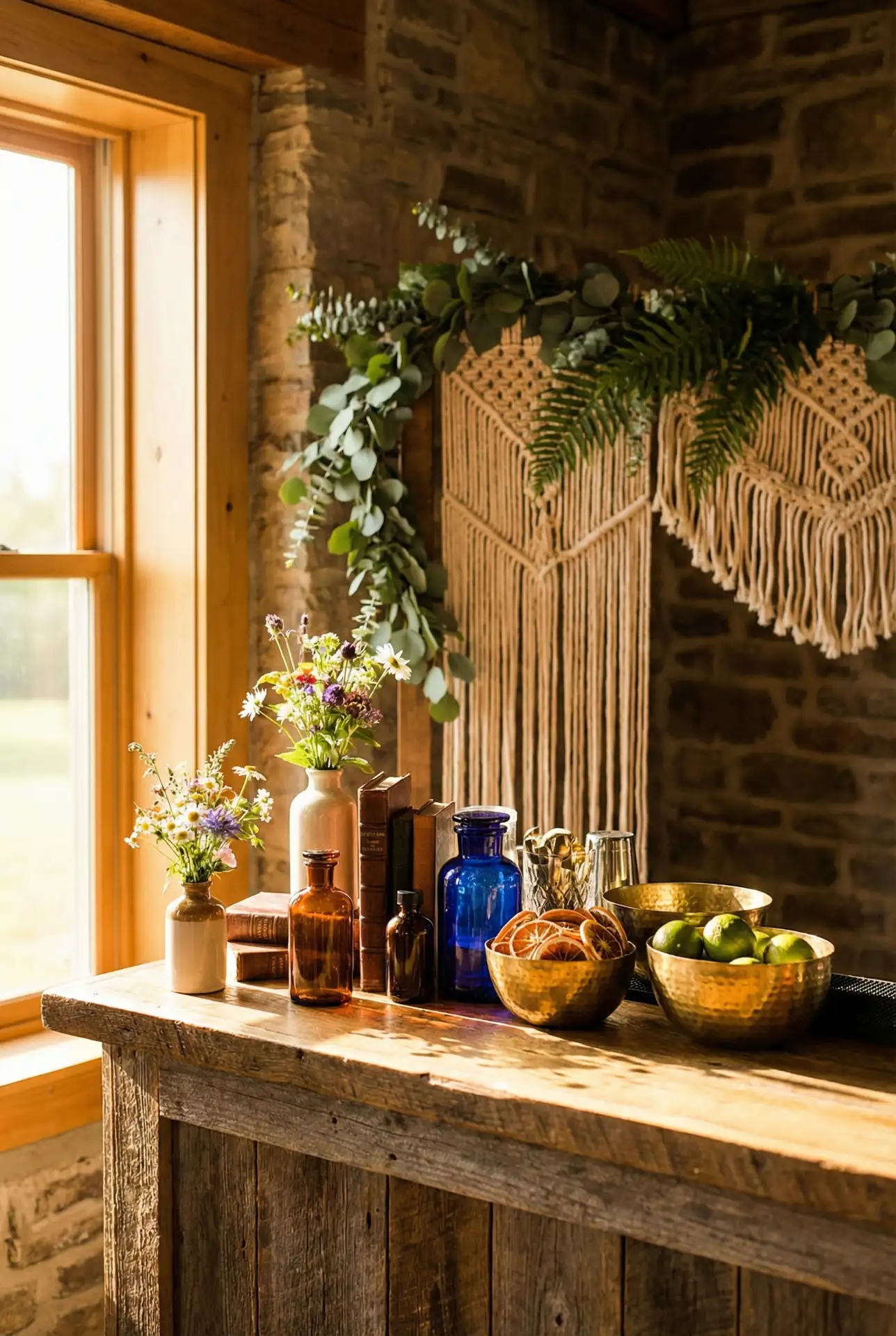 Western Garden Bar Setup With Blue Accents 2